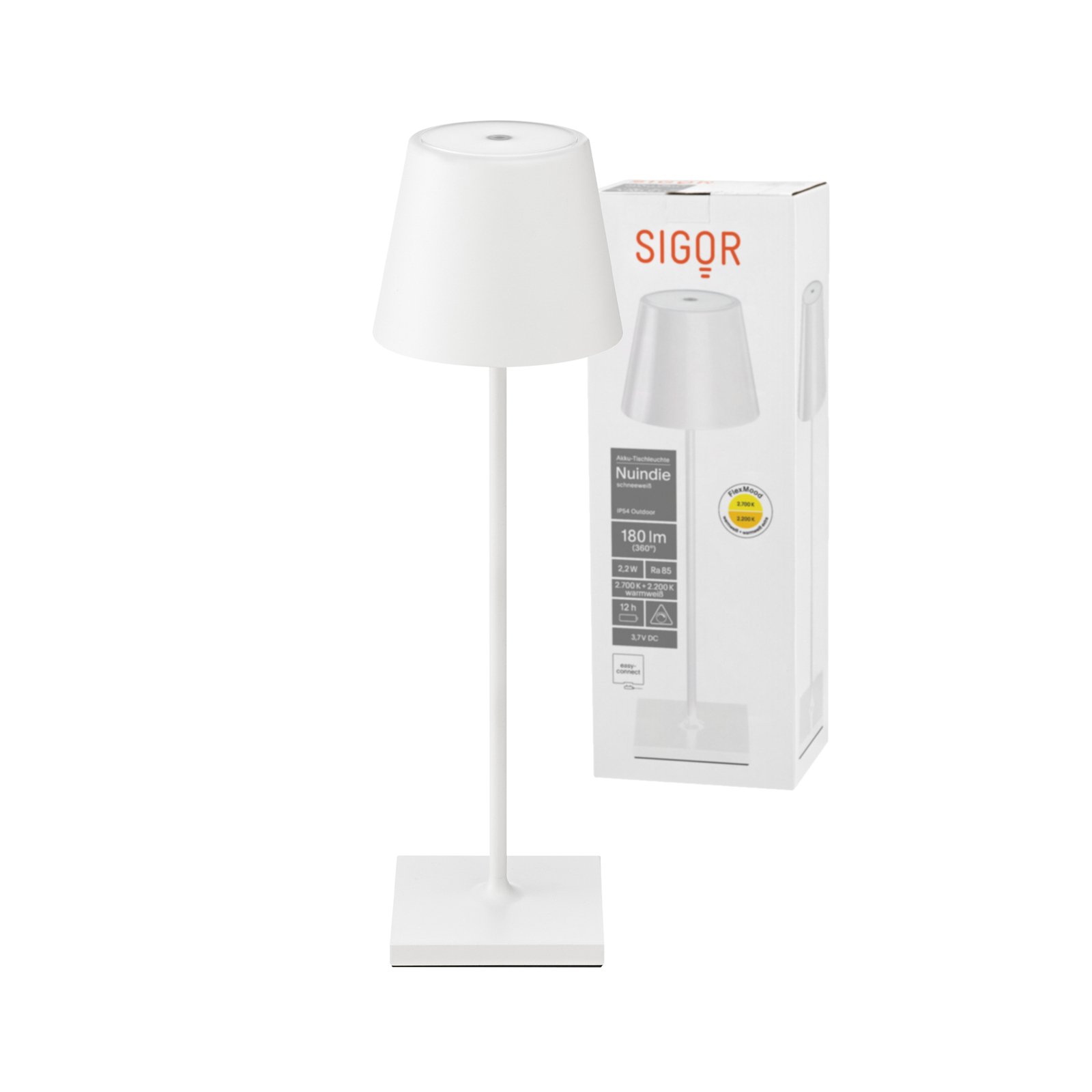 Nuindie IP54 lámpara de mesa LED recargable 38 cm redonda USB-C blanco