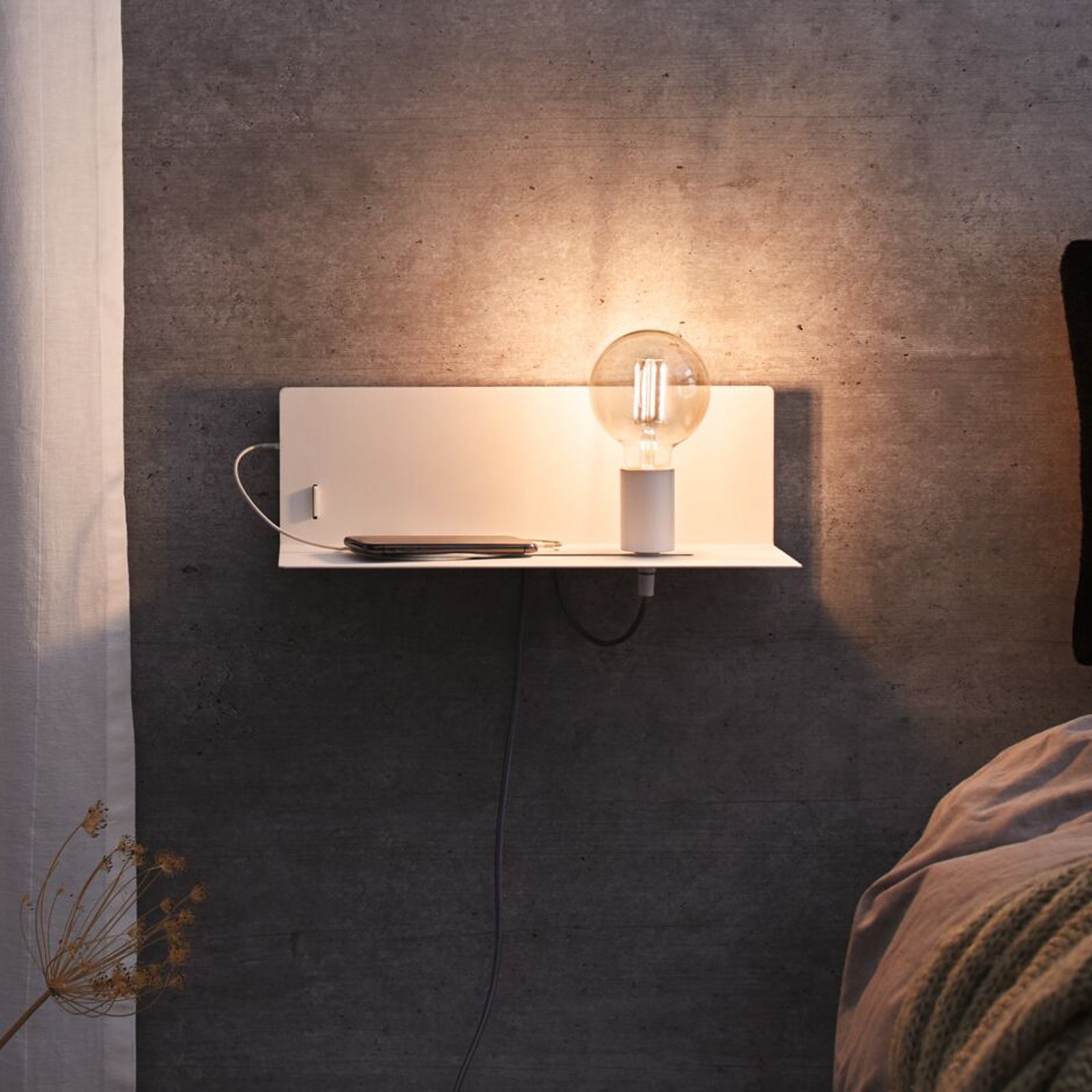 lampa ścienna Paulmann Devara, biała, 40 cm E27 Port USB