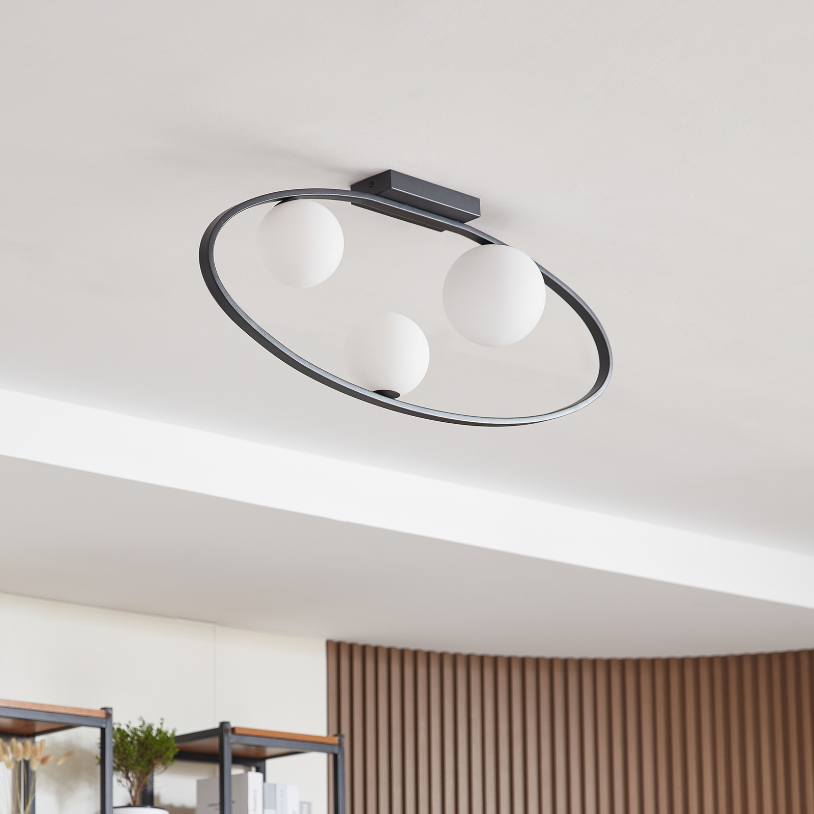 Lucande ceiling light Kulka, 3-bulb, black, glass, G9