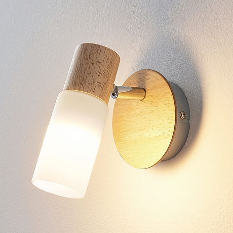 Foco de madera Christoph con pantalla blanca