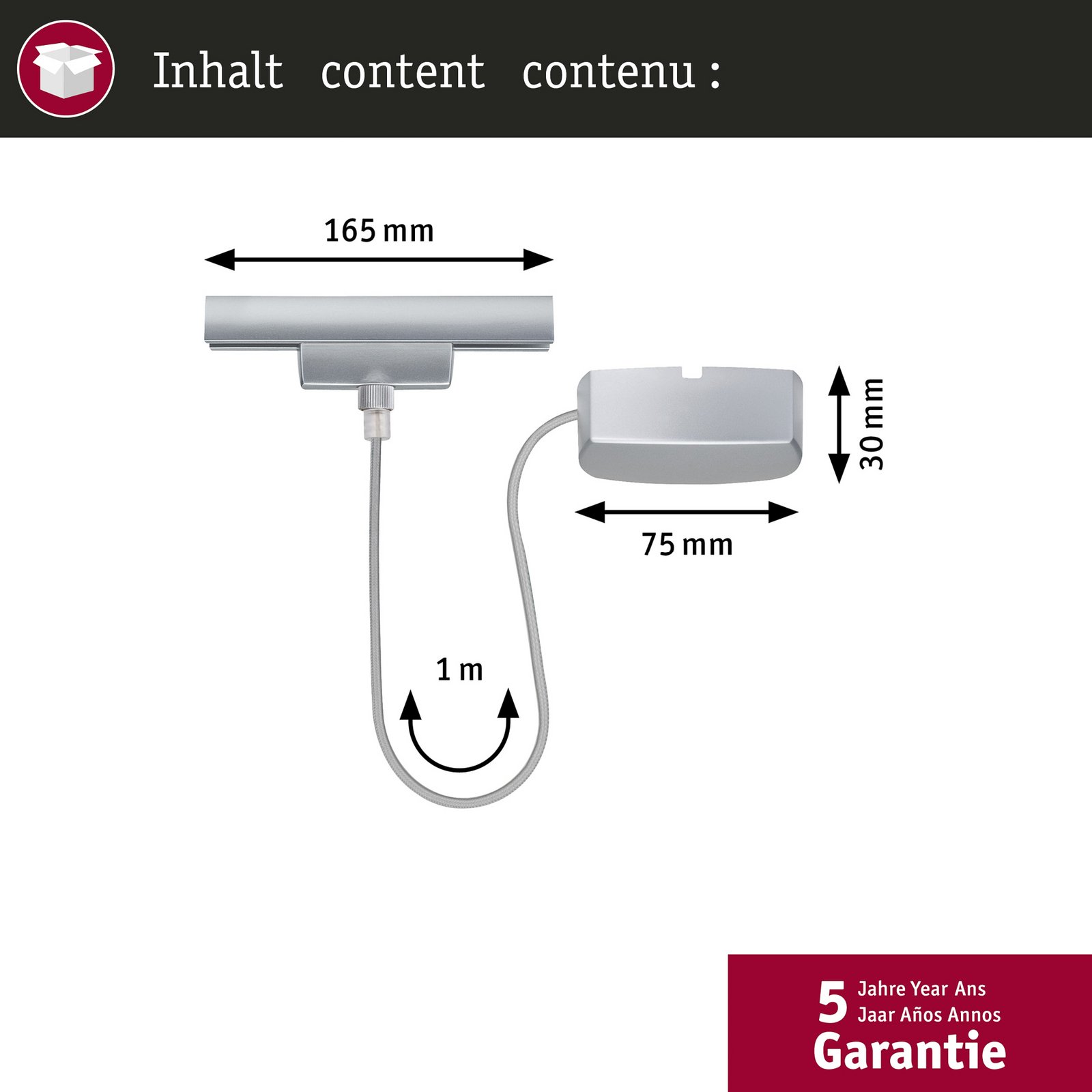 Paulmann URail dovodni kabel Zigbee 1 m, mat krom
