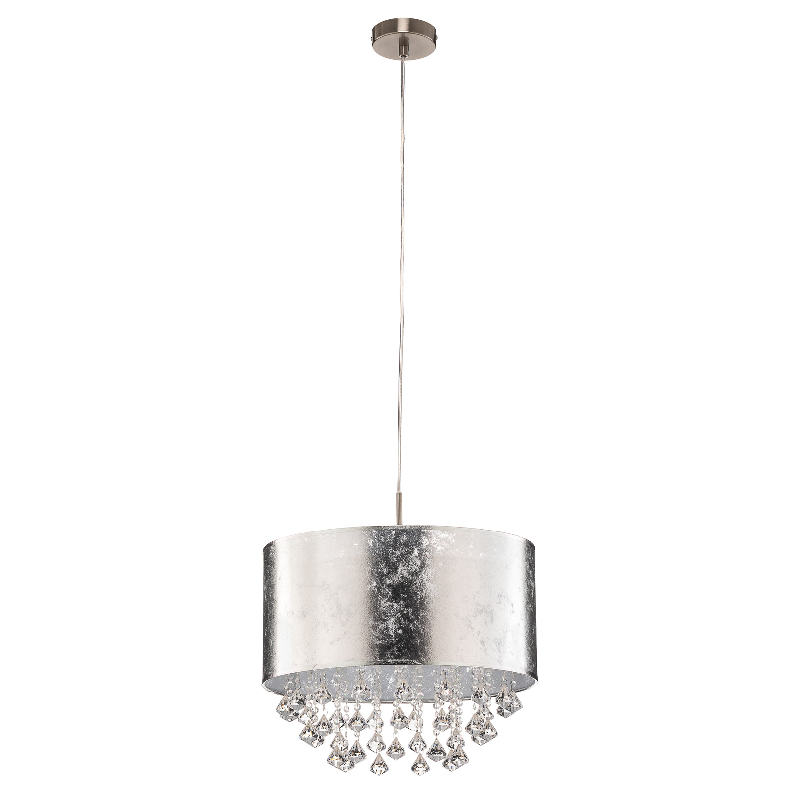 Amy - stoffen hanglamp in zilver met ornamenten