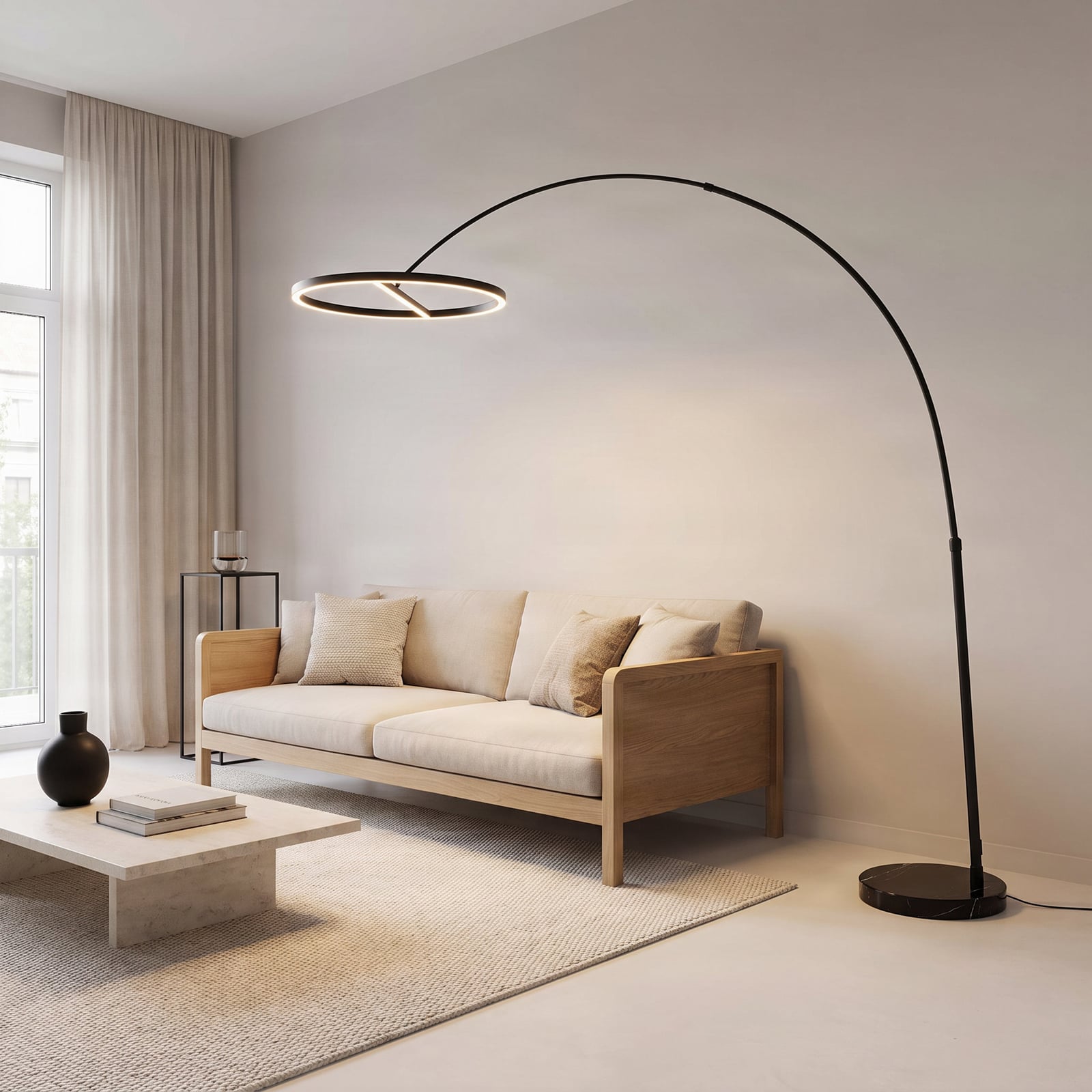 Łukowa lampa podłogowa LED Lucande Virvera, okrągła, czarny, metal