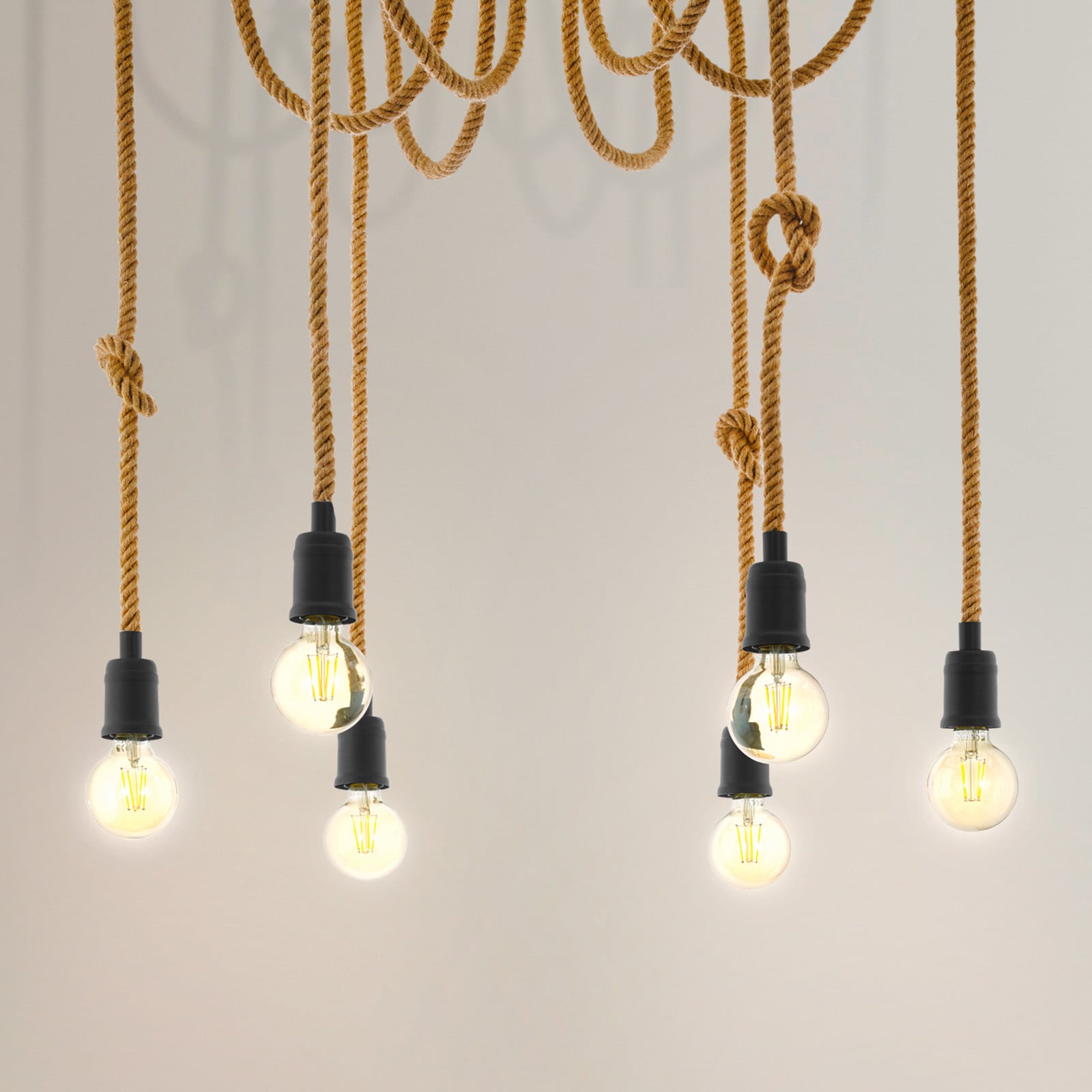 EGLO Rampside lampă suspendată cu 6 dulii - Camera de zi / sufragerie - Maritimă - natural negru