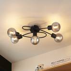 Lindby Elaina ceiling lamp 5-bulb long black smoke