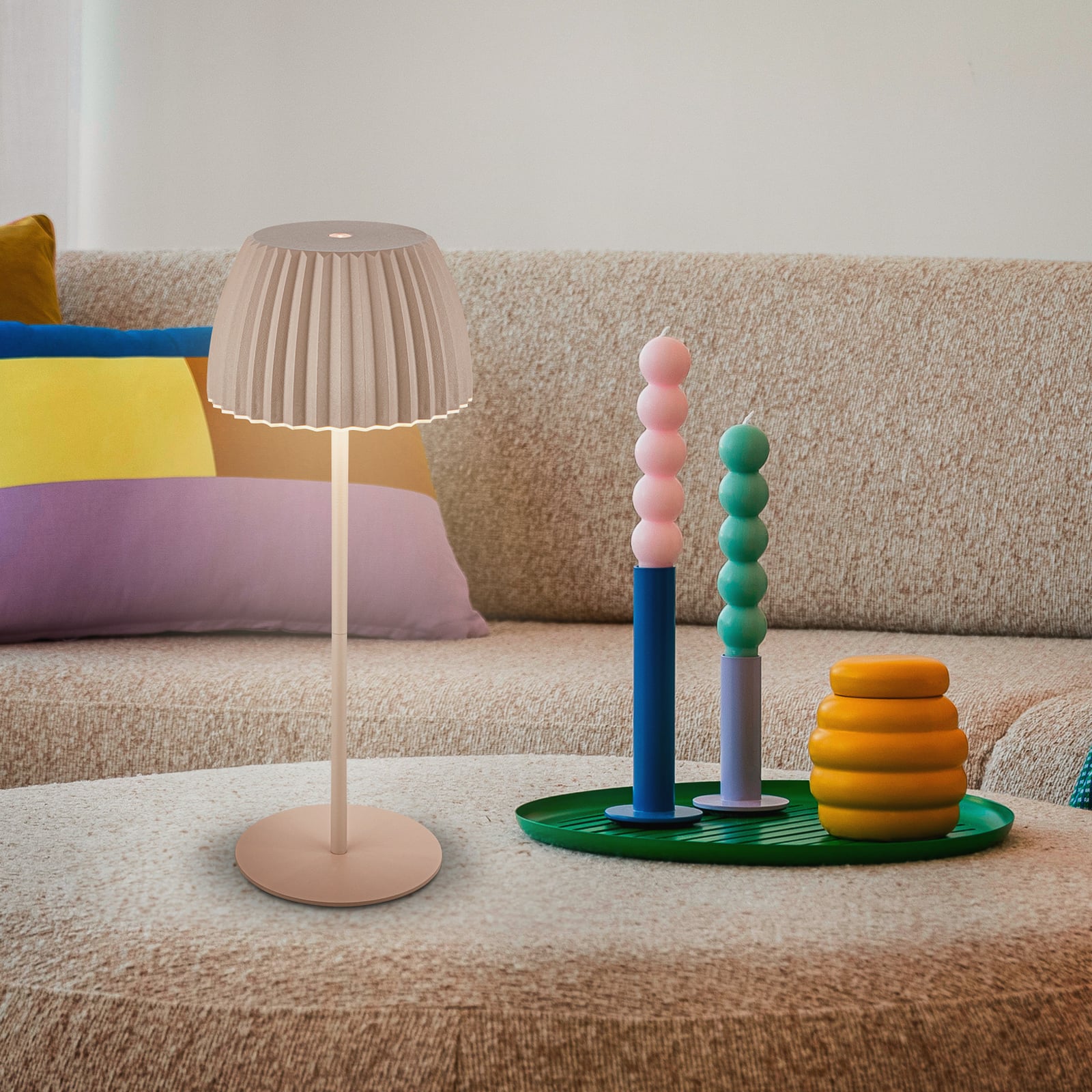 LED акумулаторна настолна лампа Brilo unplugged Riffle, 36 cm, бежова