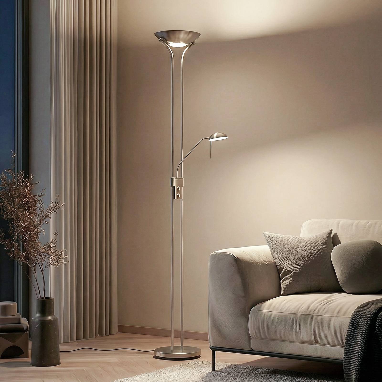Lindby LED-Standleuchte Josefin, nickel, Leselicht, dimmbar günstig online kaufen