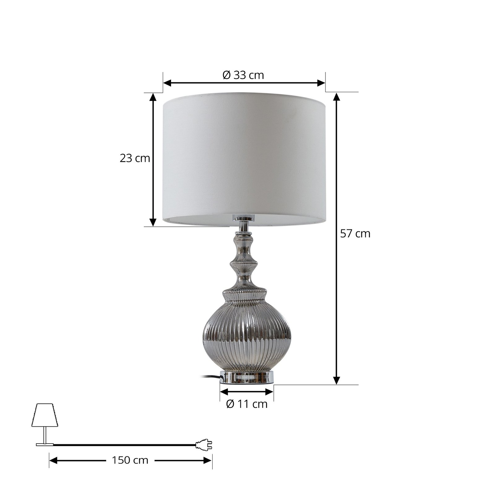 Lindby tafellamp Loraine, wit/grijs, glas, Ø 33 cm, E27