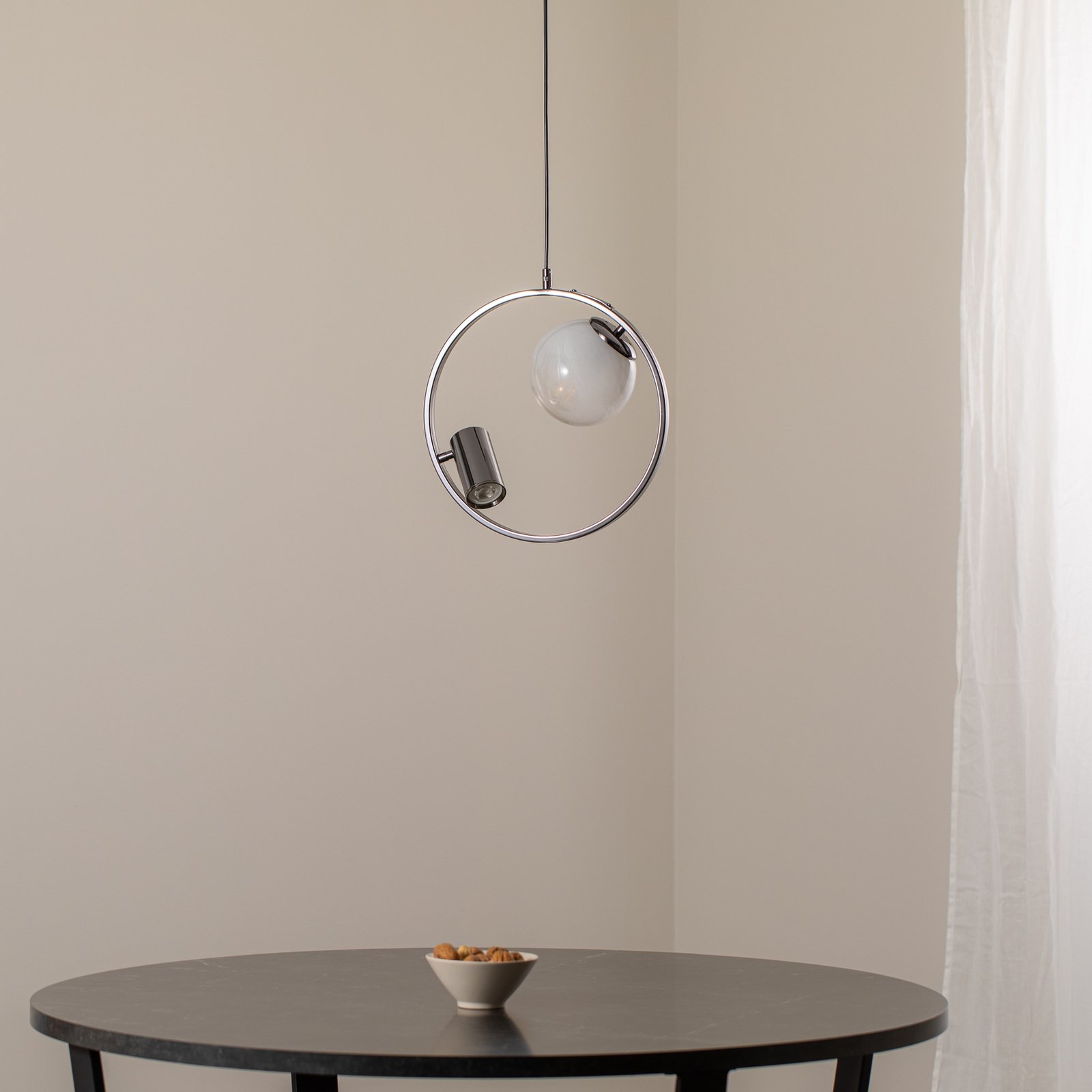 Hanglamp Medo 1+1, zwart-chroom. 2-lamps