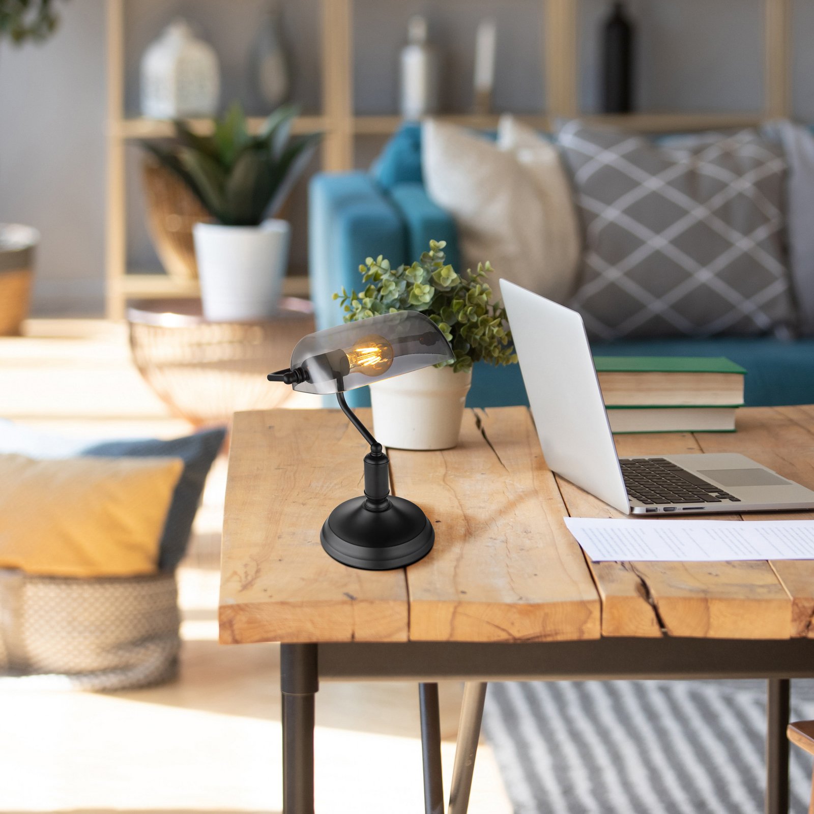 Bordlampe Antique, røglignende/sort mat, højde 37 cm Bordlampe Antique, røglignende/sort mat, højde 37 cm