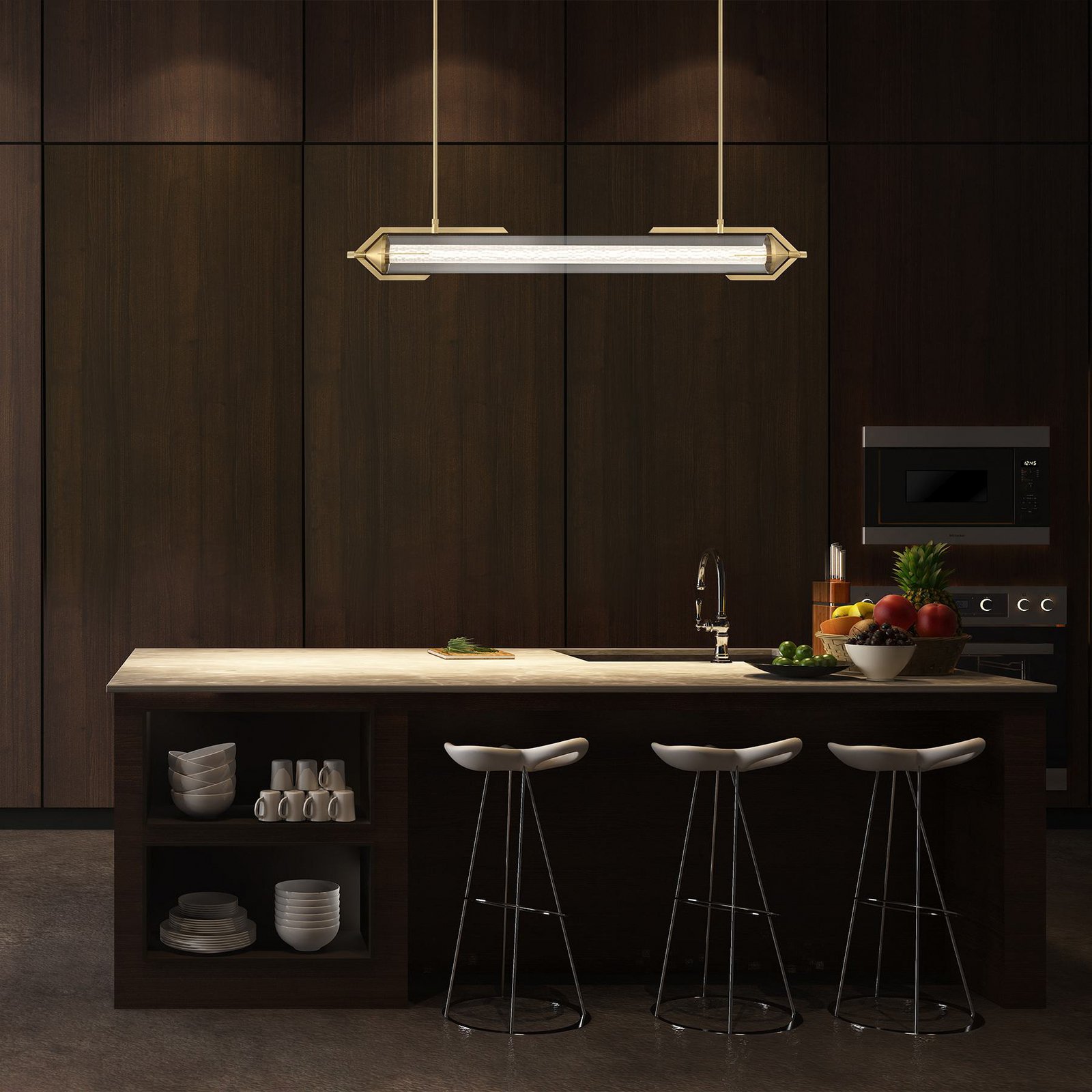 ESPADA LED pendant light, brushed gold, 122 cm, metal/glass