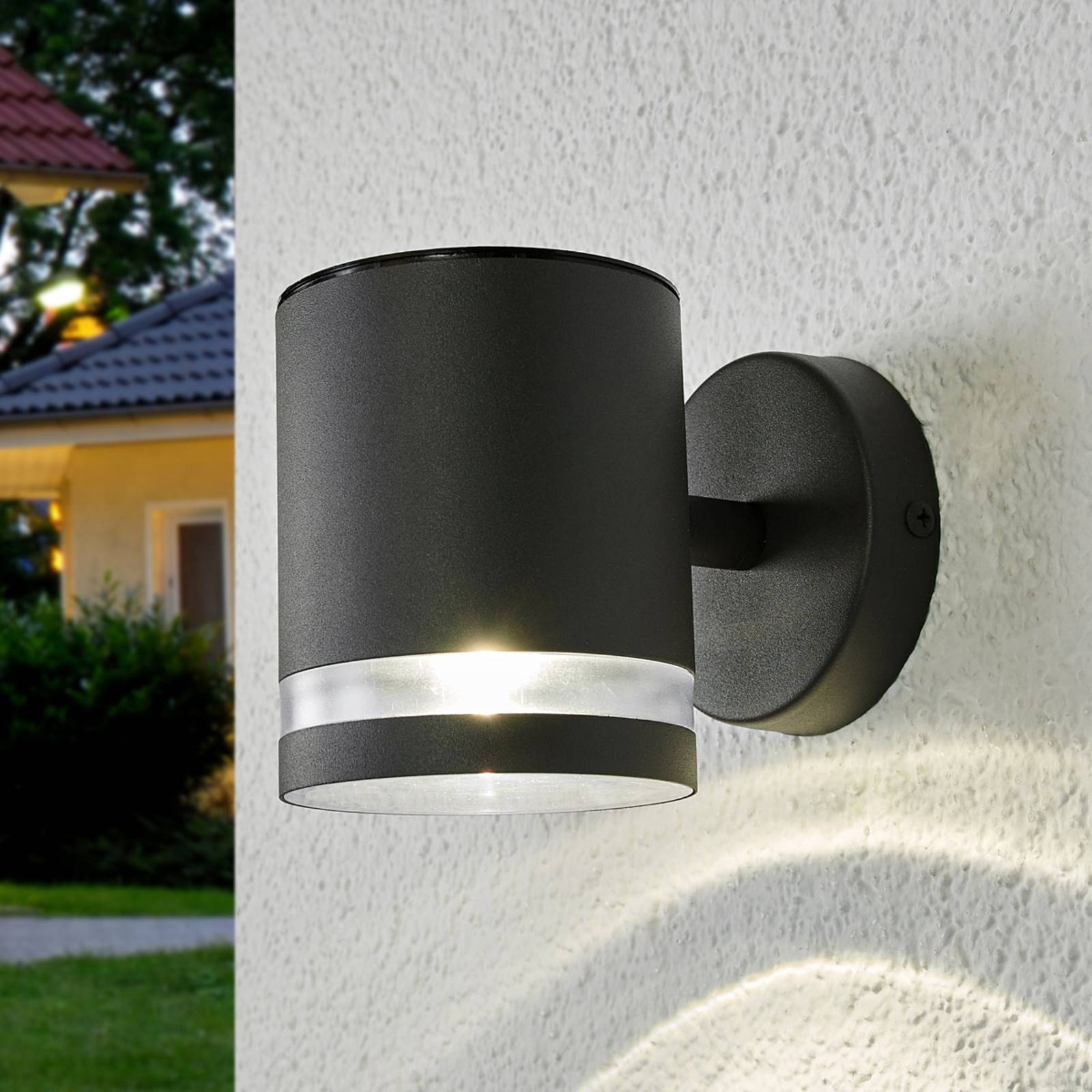 Lindby Grey LED solar outdoor wall lamp Melinda, stainless steel, plastic, 0.5 W, W: 8.9 cm, H: 13.6 cm