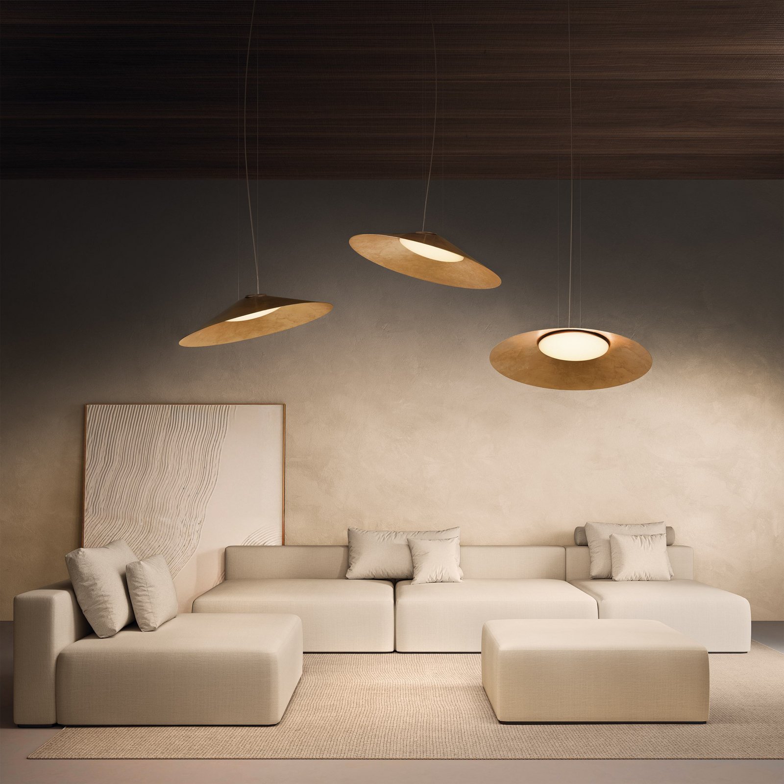 kdln LED piekaramā lampa Kate, zelta folija, 2700 K, Ø 90 cm
