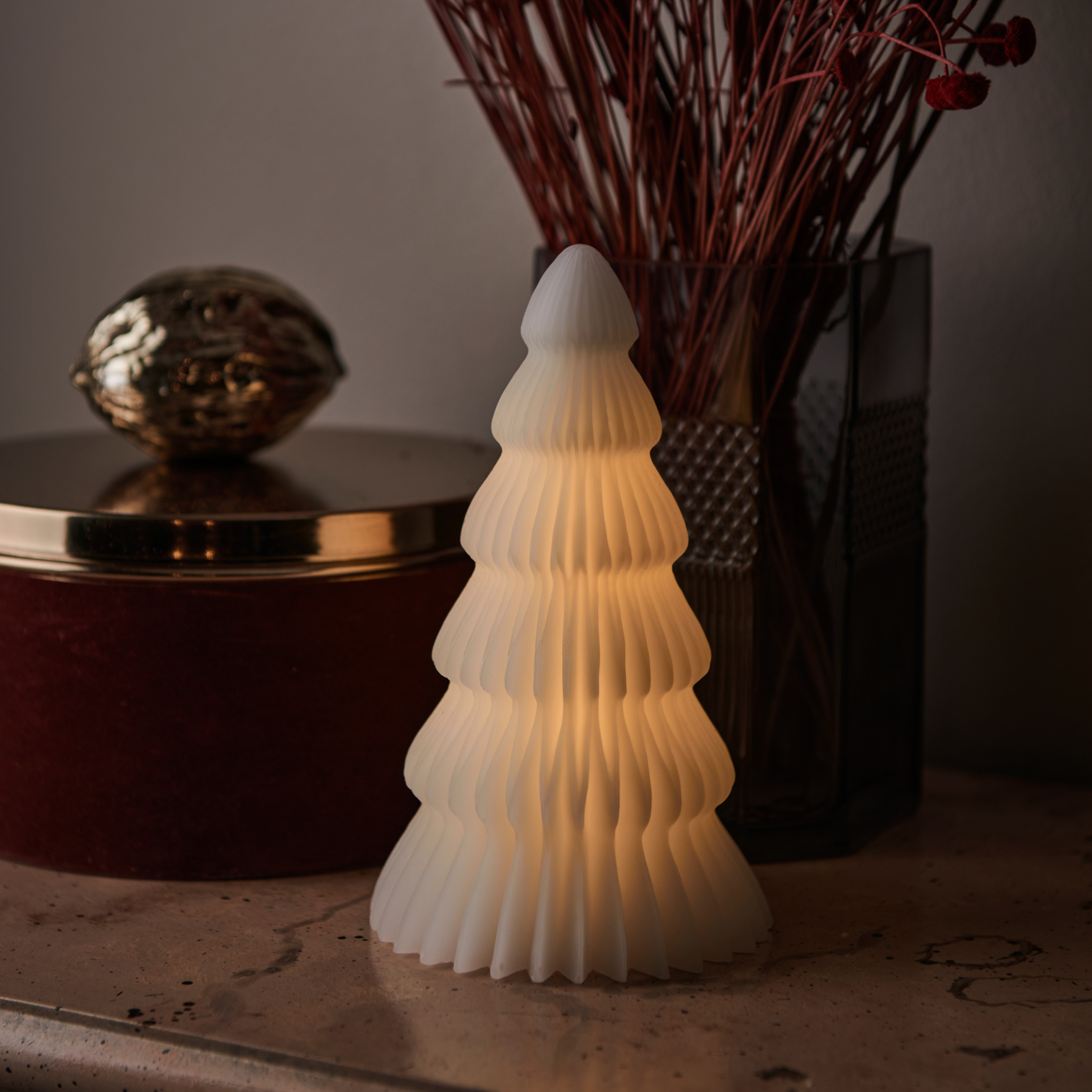 Lampe LED déco Claire, arbre de cire blanche 19cm