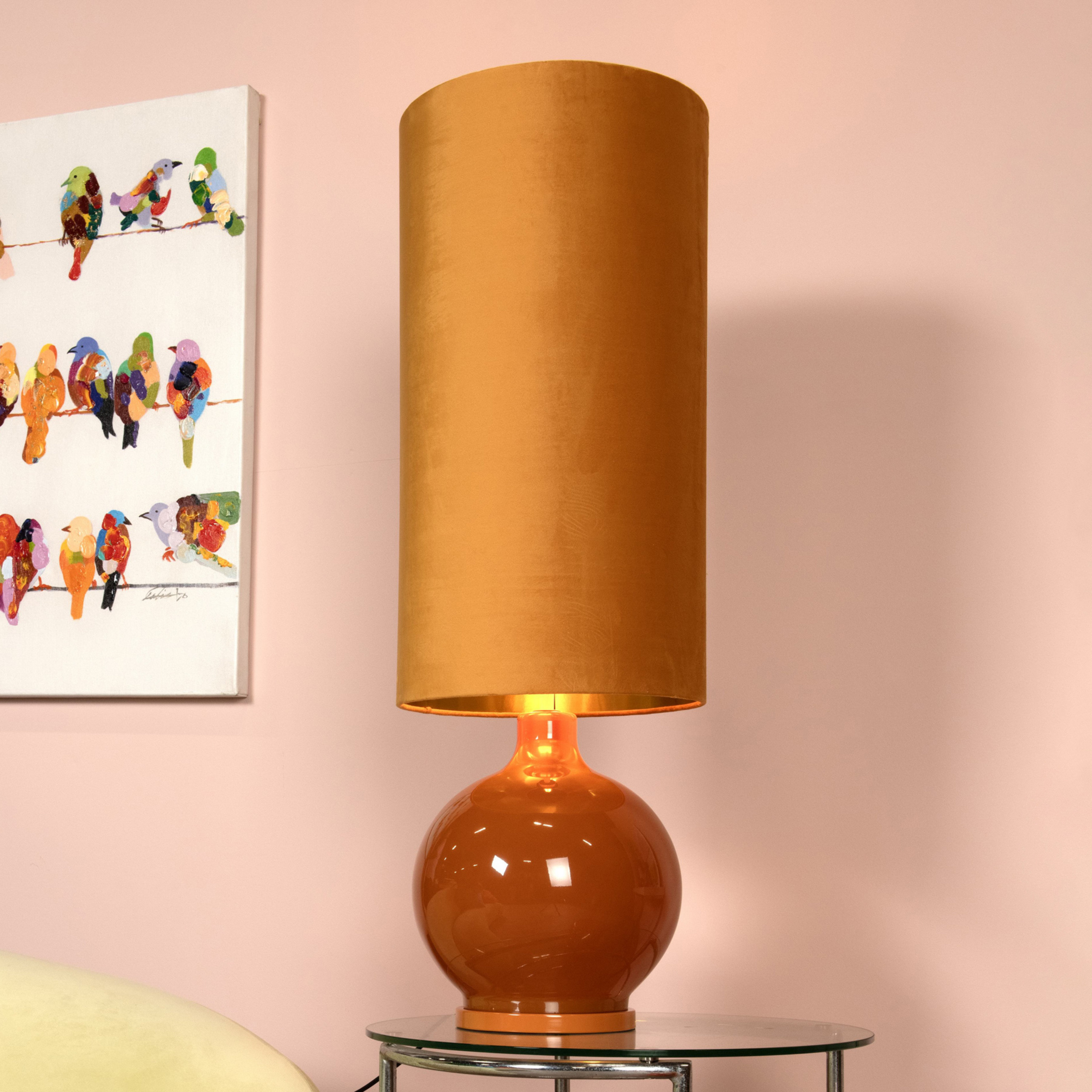 Lampe sur pied Esterad, ocre, Ø 34 cm, hauteur 100 cm, verre