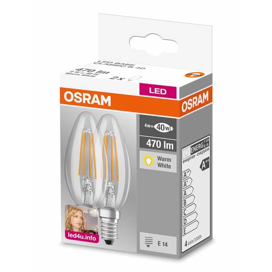 LED-Lampe E14 4W Kerze Filament 827 2er-Set 