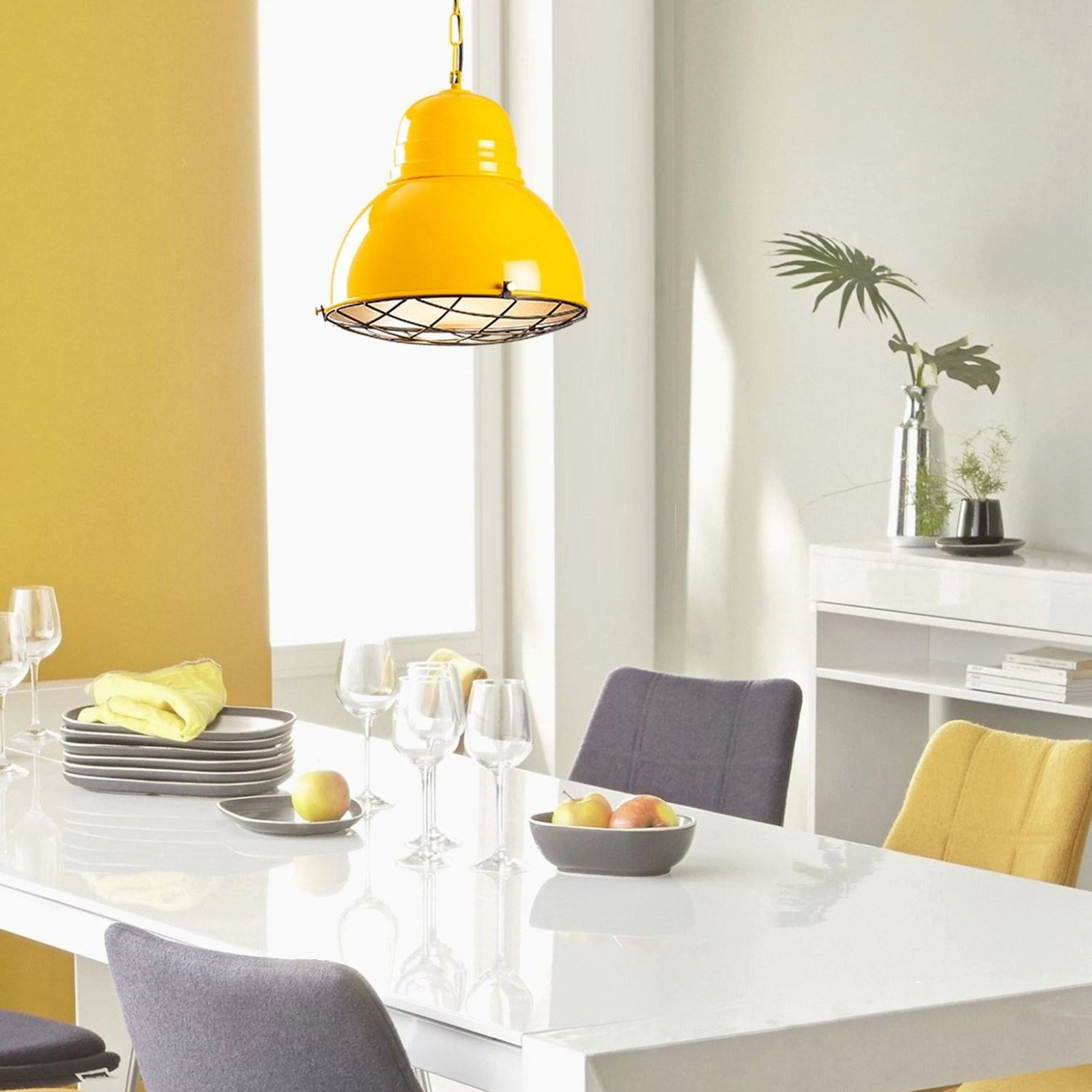 Saglam 3729 pendant light, yellow, iron, Ø 32 cm