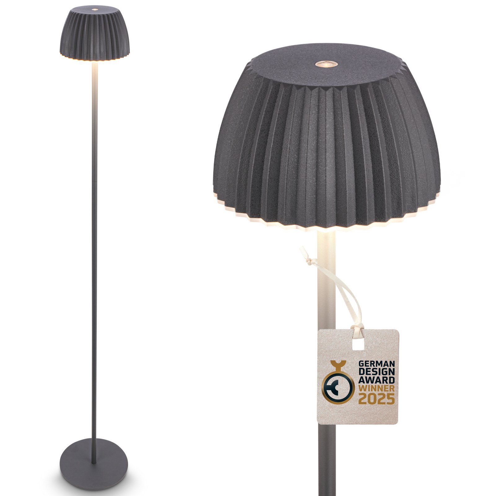 Lampadaire LED rechargeable Brilo unplugged Riffle, anthracite