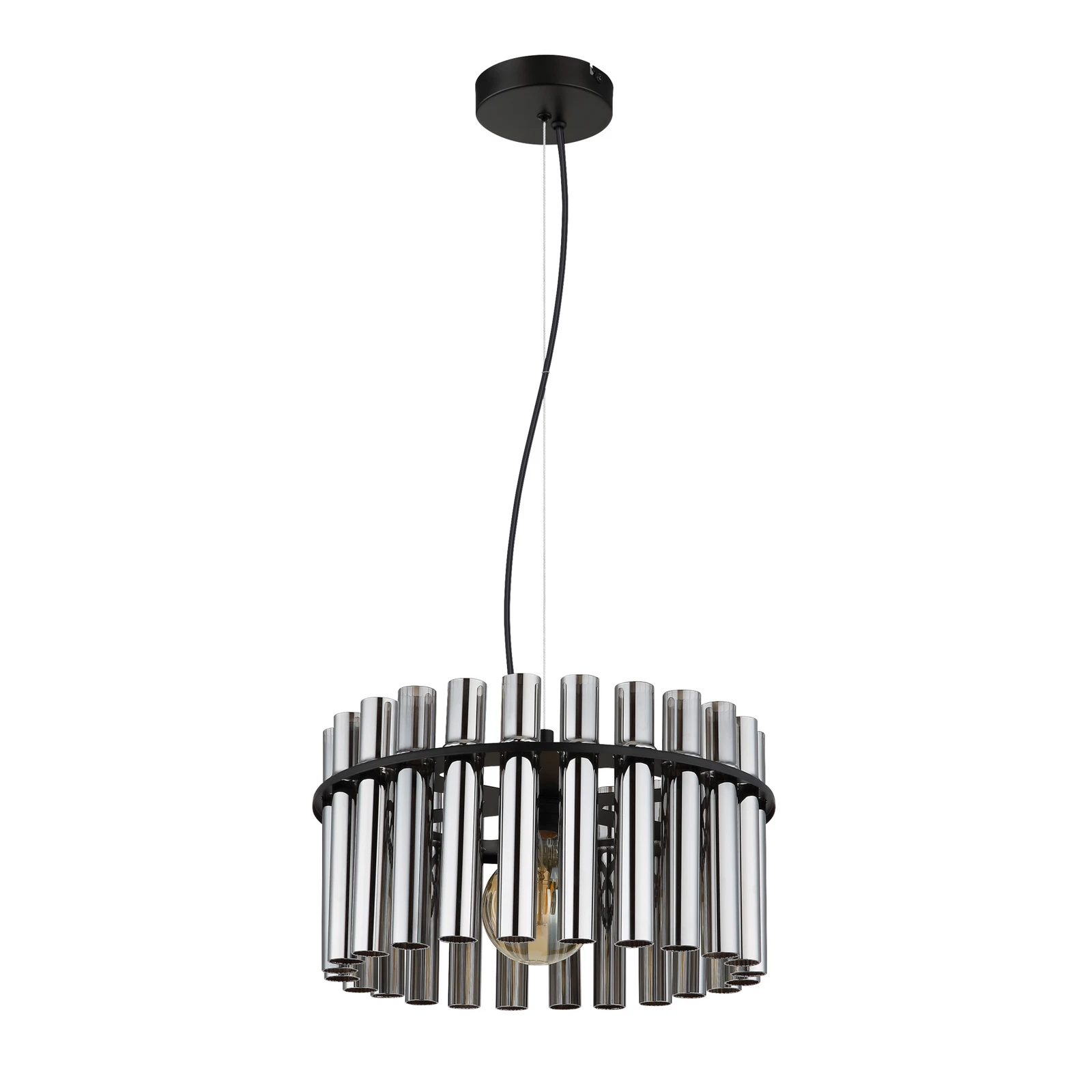 Lampă suspendată Gorley II, gri fumuriu/negru, sticlă, 38 cm, E27