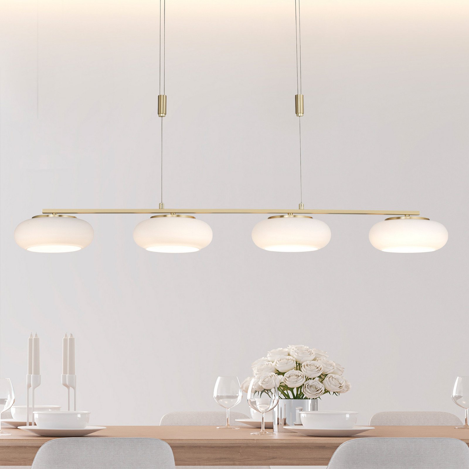 Q-Smart-Home Paul Neuhaus Q-ETIENNE suspendată LED 4s. alamă - Camera de zi / sufragerie - alamă mată alb - Metal