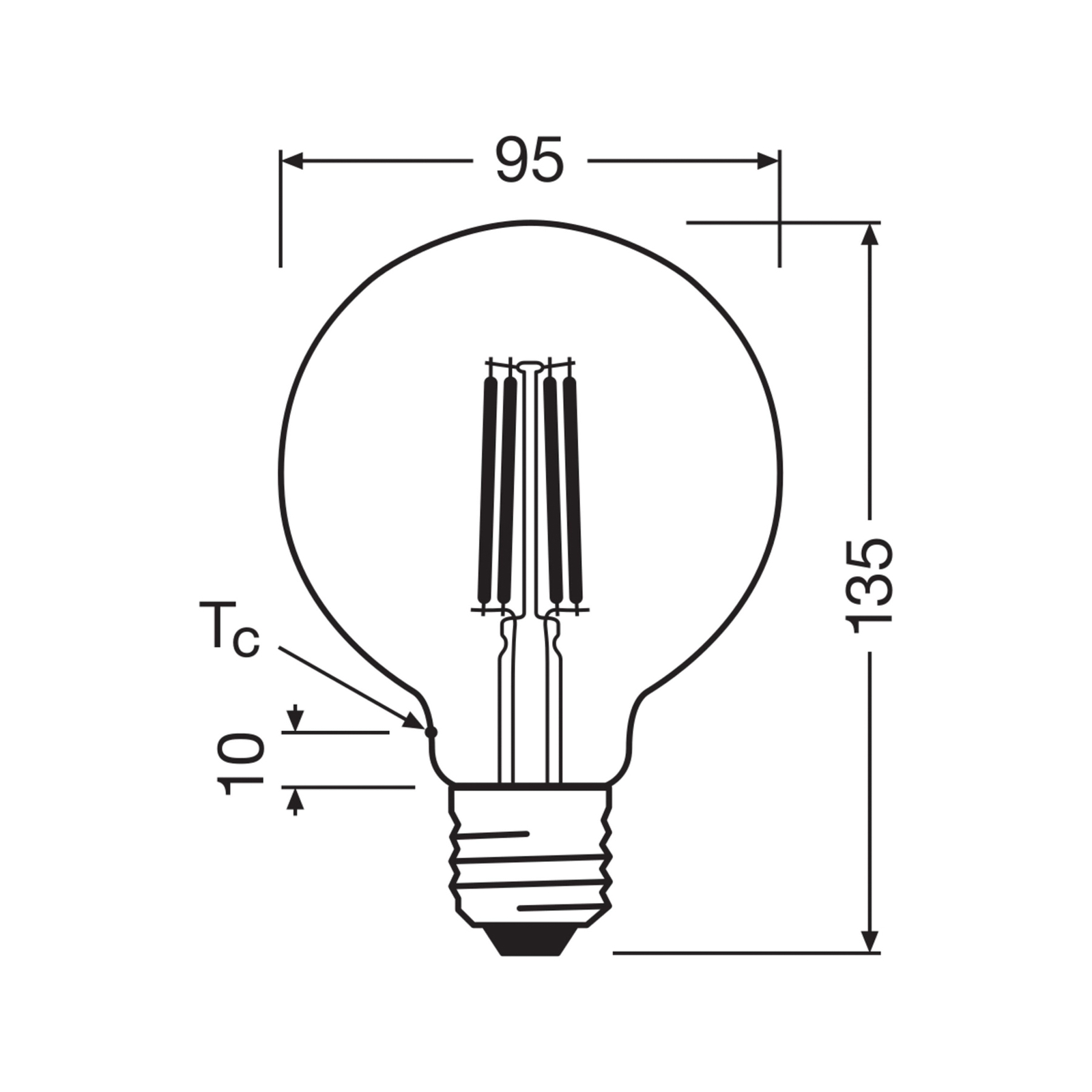 OSRAM Lampadina LED a filamenti G95 E27 5W 4,000K