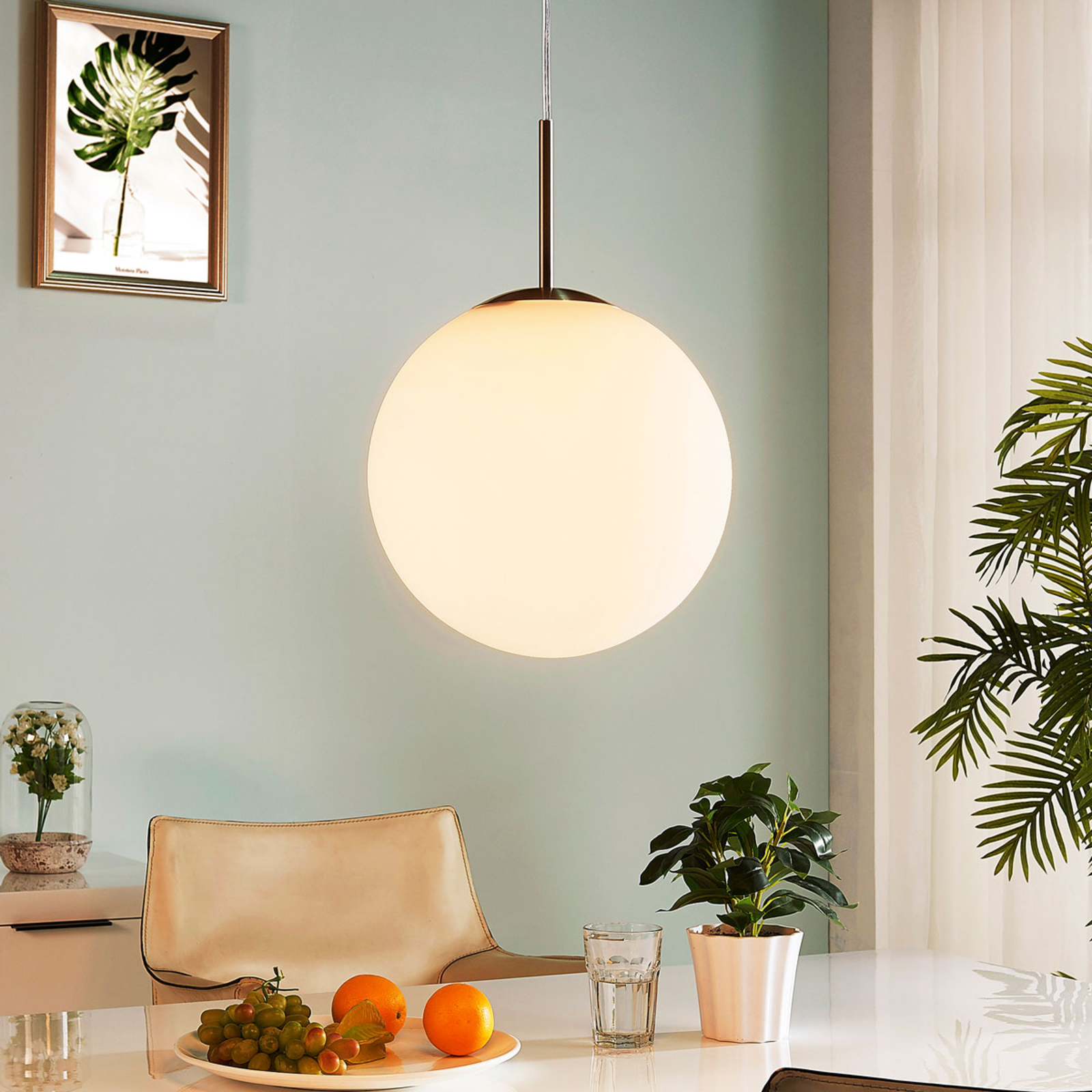 Lindby Marike opal glass pendant light in white, for Living / Dining Room, glass, metal, E27, 60 W, energy efficiency: A++