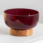 Artemide Bontà glass bowl with wooden base, red