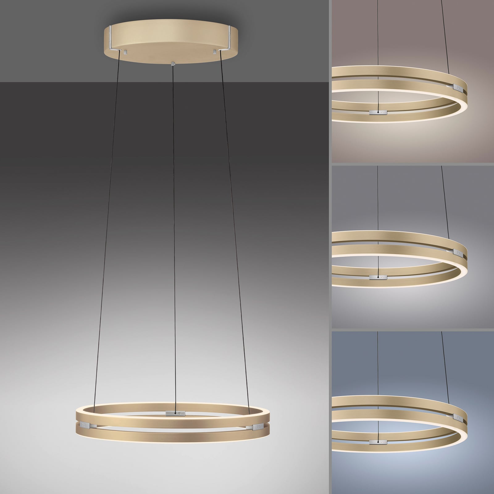 E-Loop LED-Hängelampe, ivory gold, Ø 50 cm, Alu, CCT - PURE E-Loop LED-Hängelampe, ivory gold, Ø 50 cm, Alu, CCT - PURE