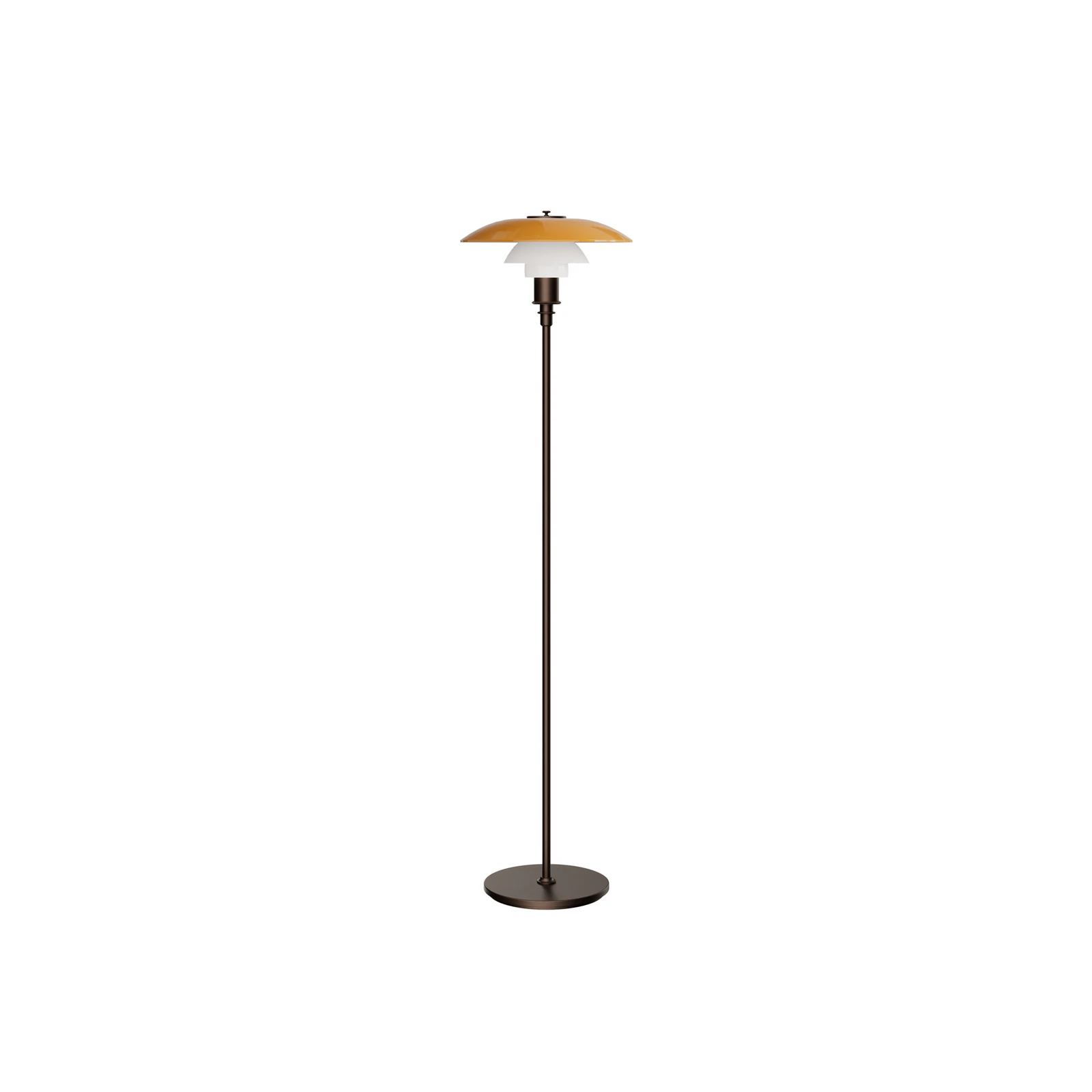Louis Poulsen stojací lampa PH 3½-2½, mosaz patinovaná, jantarová