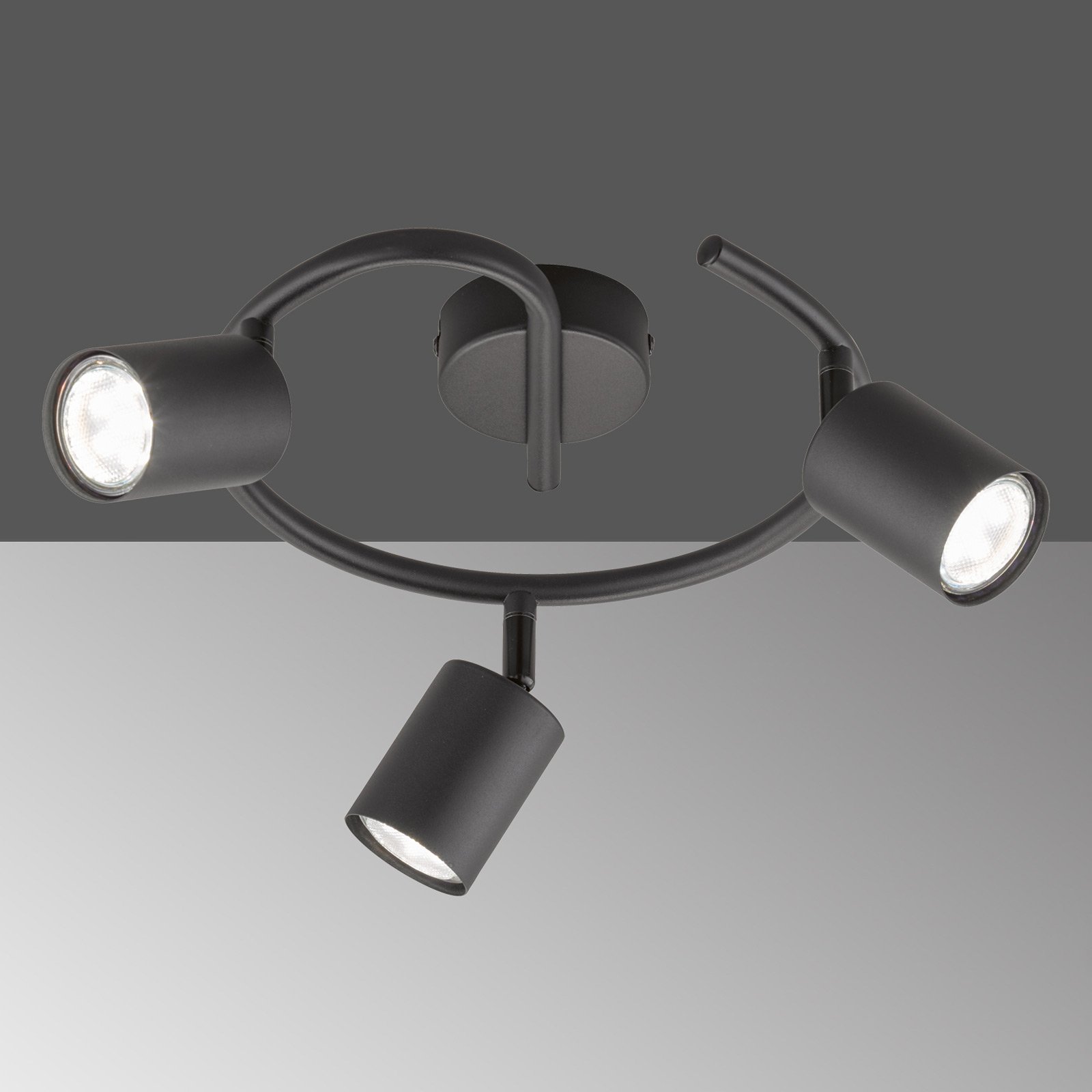 LED-kattokohdevalo Vano musta, 3-lamppuinen pyöreä