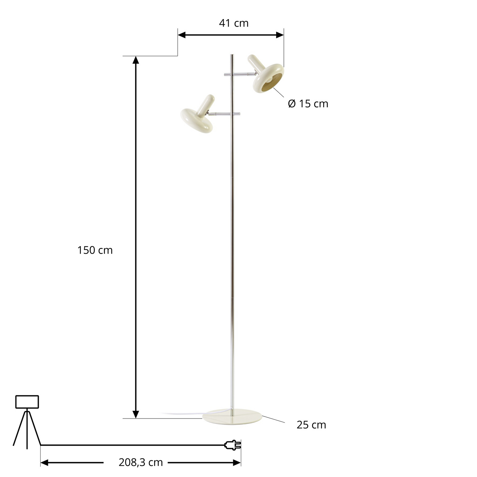 Lindby Stehleuchte Dylan, 2-flg., chrom/beige, 150 cm, E14 Lindby Stehleuchte Dylan, 2-flg., chrom/beige, 150 cm, E14
