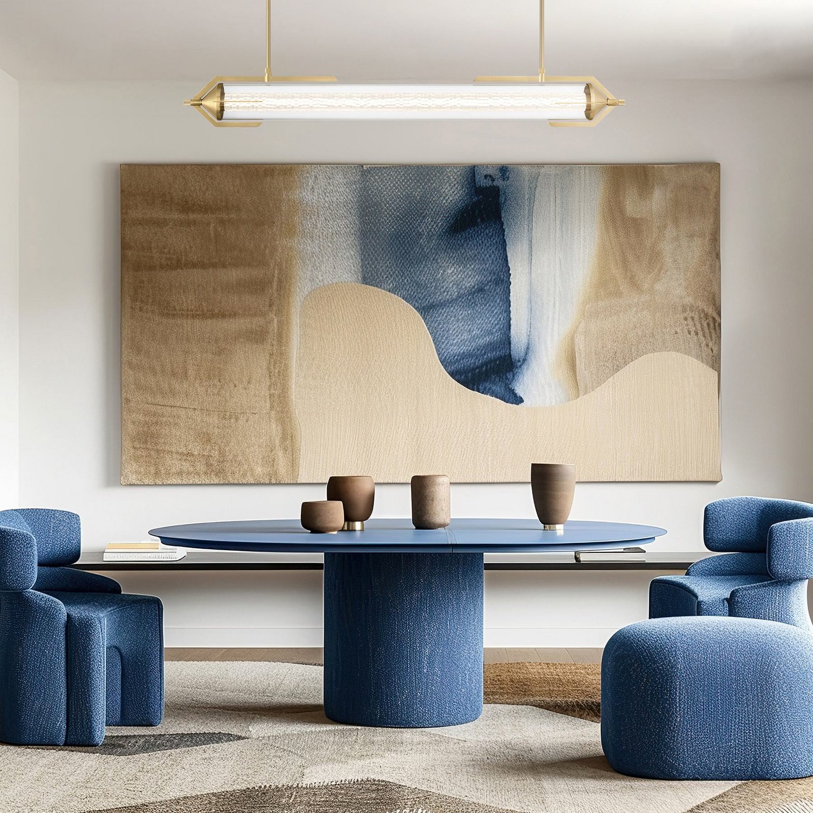 ESPADA LED pendant light, brushed gold, 122 cm, metal/glass