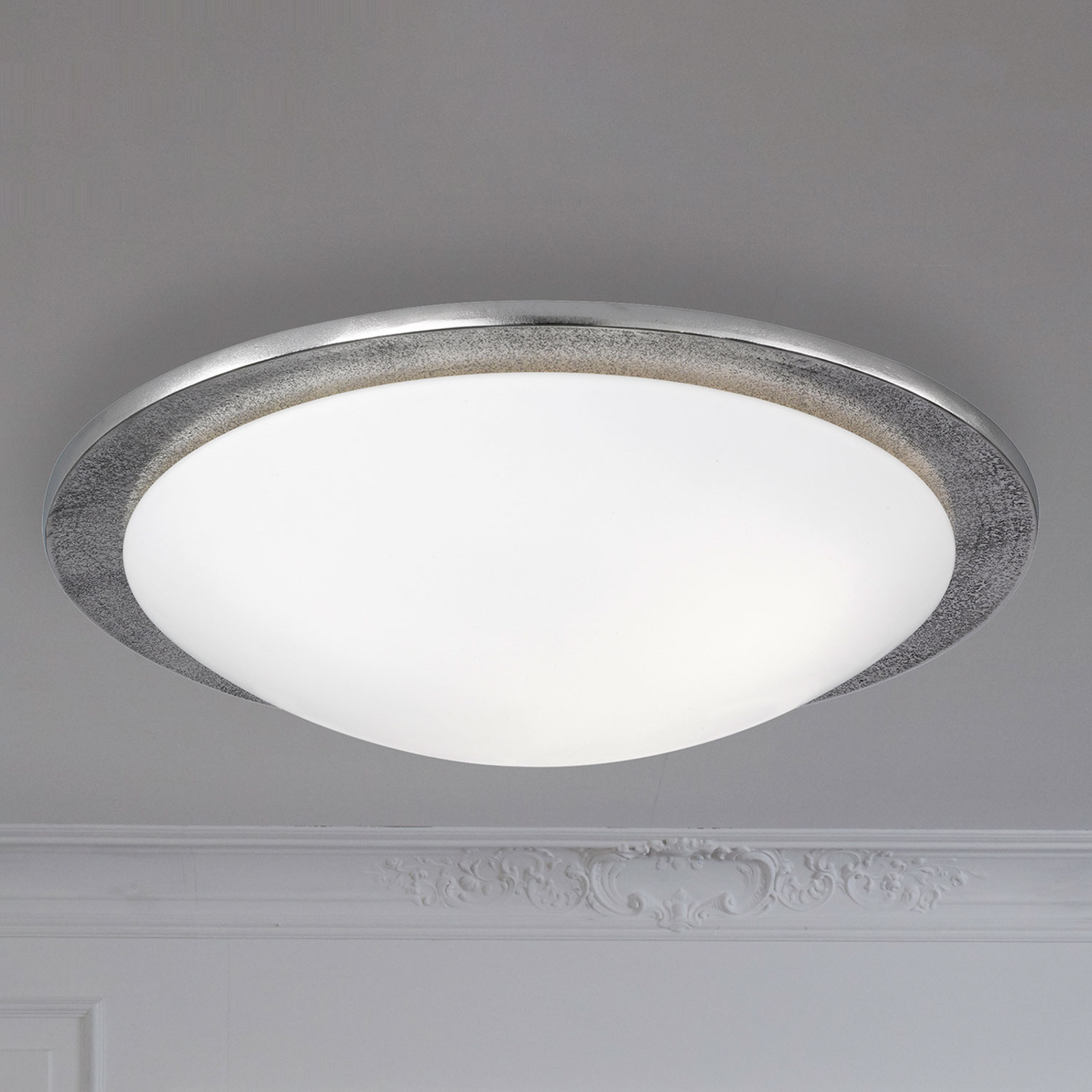 Fischer & Honsel Nantes ceiling light, Ø 50 cm, antique nickel, for Living / Dining Room, metal, glass, E27, 30 W, energy efficiency: A++, H: 12.7 cm