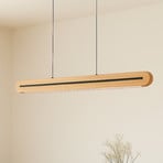 Candeeiro suspenso LED Lucande Darnor, madeira, CCT, comprimento 100 cm