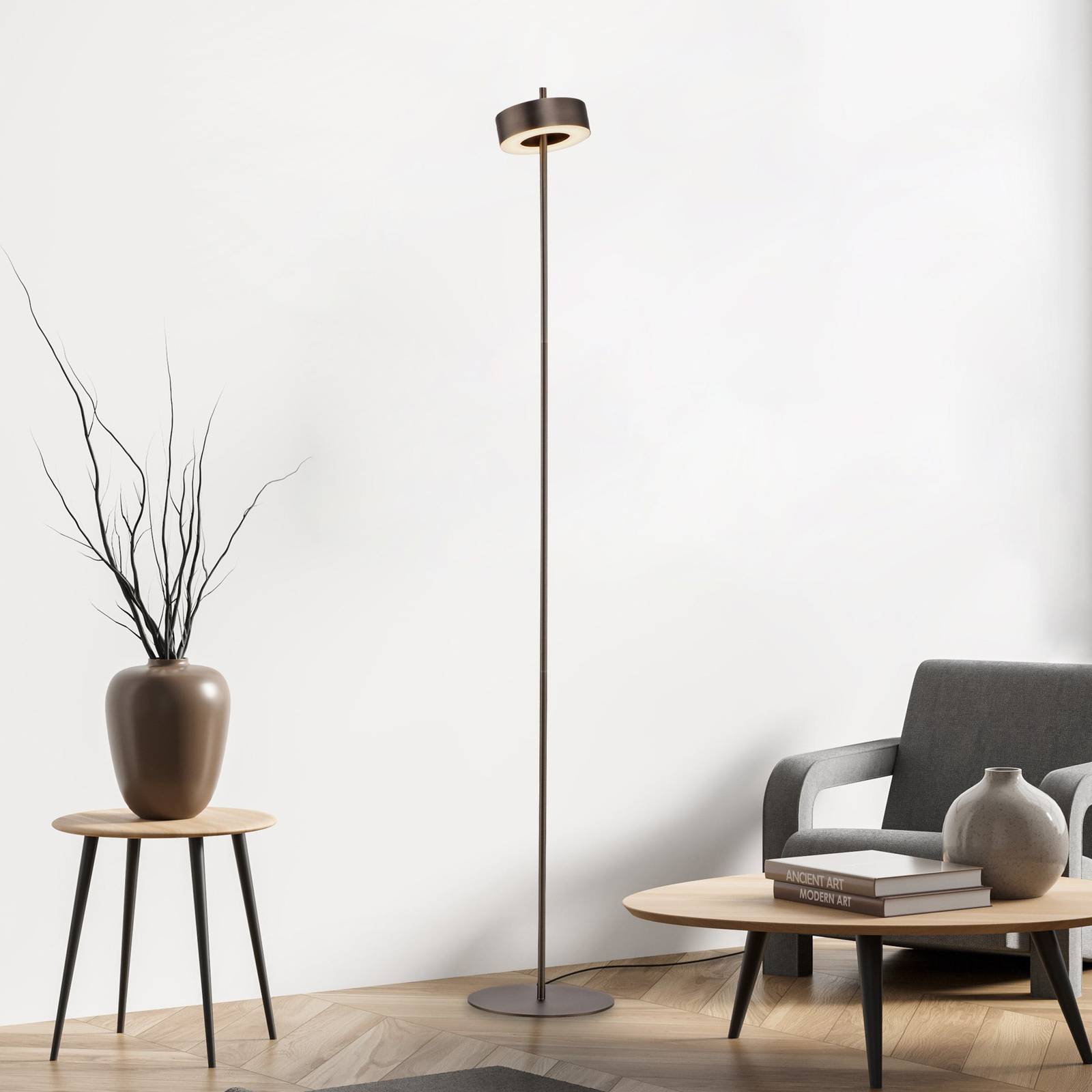 Q-Smart-Home Paul Neuhaus LED-golvlampa Q-Rotate mörkbrun 140 cm