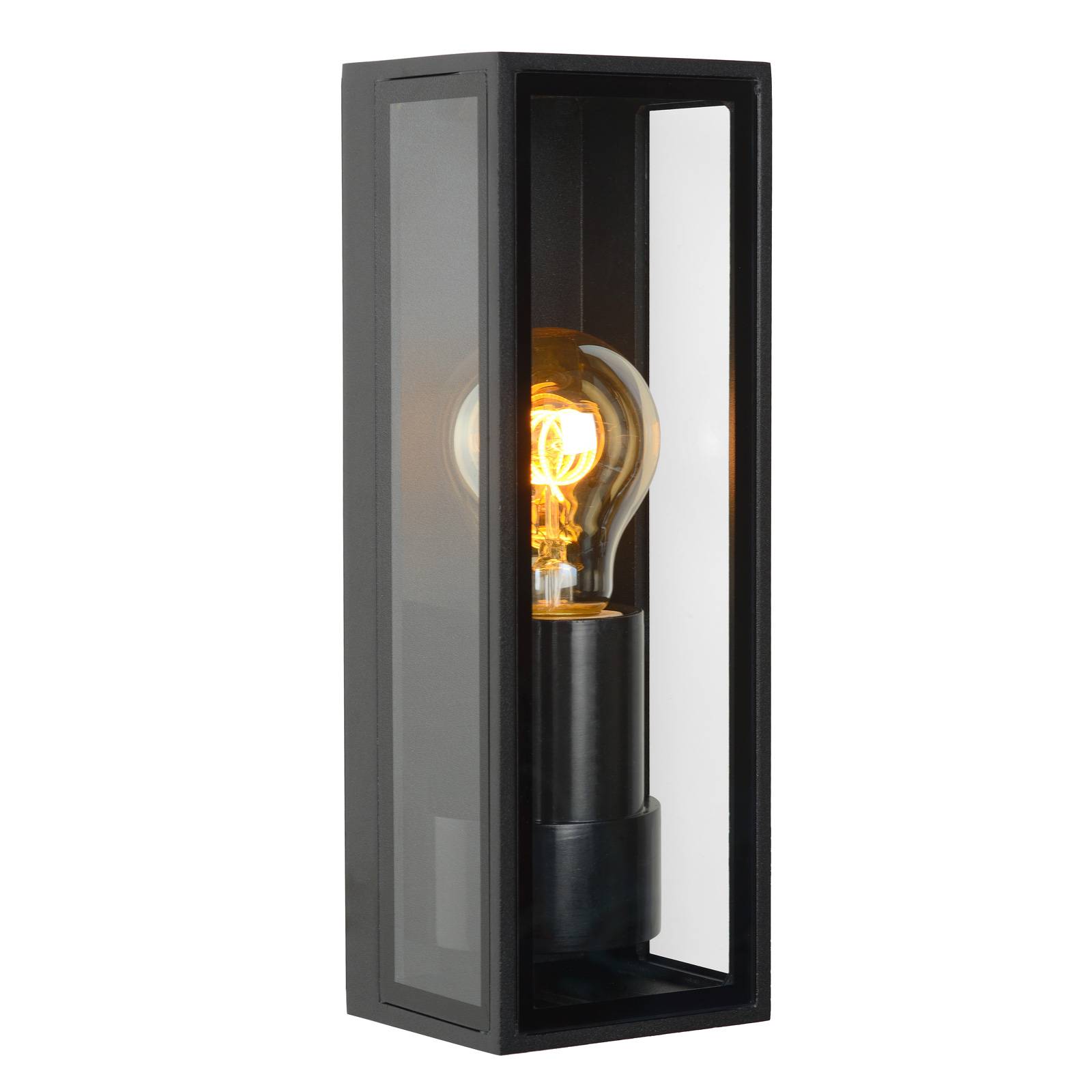Lucide Dukan outdoor wall light IP65 black, glass, aluminium, E27, 15 W, W: 8.6 cm, H: 25.8 cm