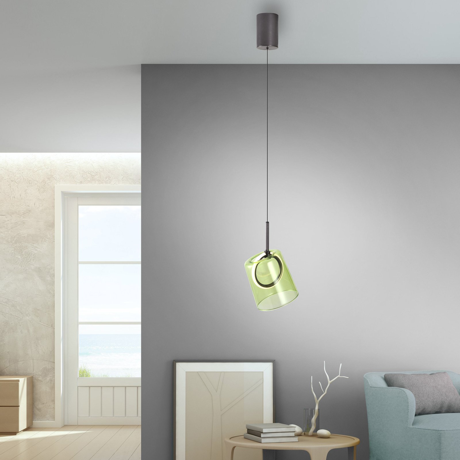 Paul Neuhaus Lampa wisząca LED Zula, zielona, Ø 15 cm, szkło