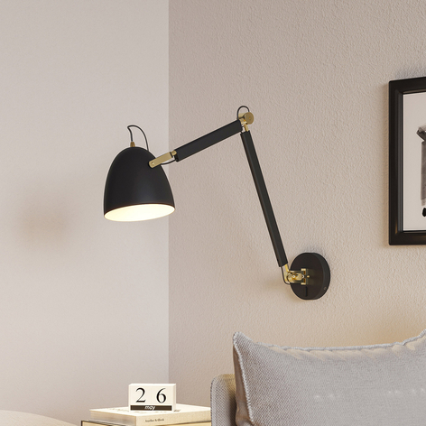 Lucande Nordin vegglampe svart/gull, uttrekkbar