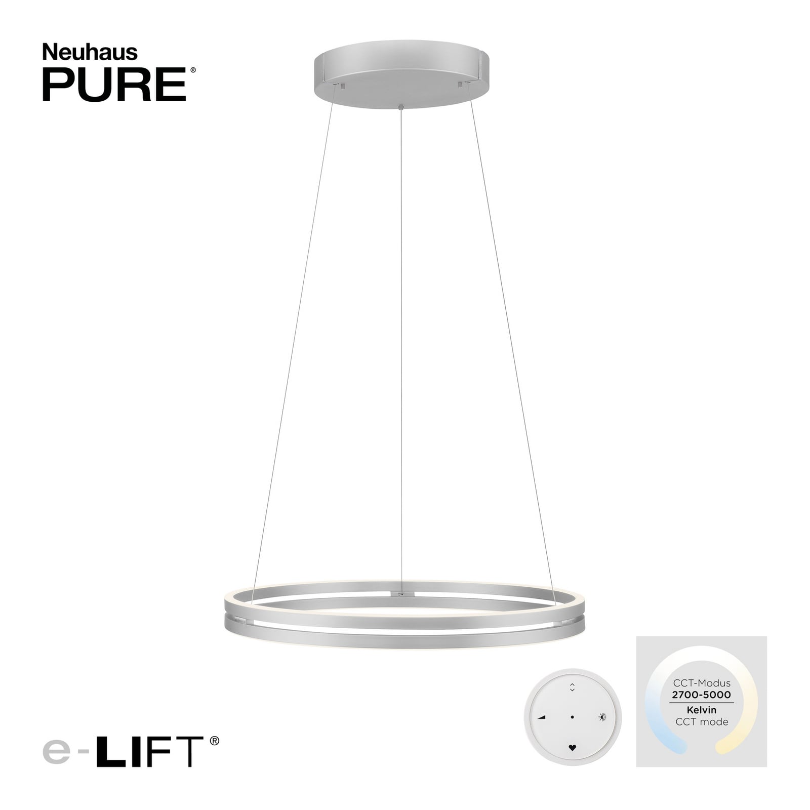 E-Loop LED-Hängeleuchte, stone, Ø70cm, Aluminium, CCT - PURE E-Loop LED-Hängeleuchte, stone, Ø70cm, Aluminium, CCT - PURE