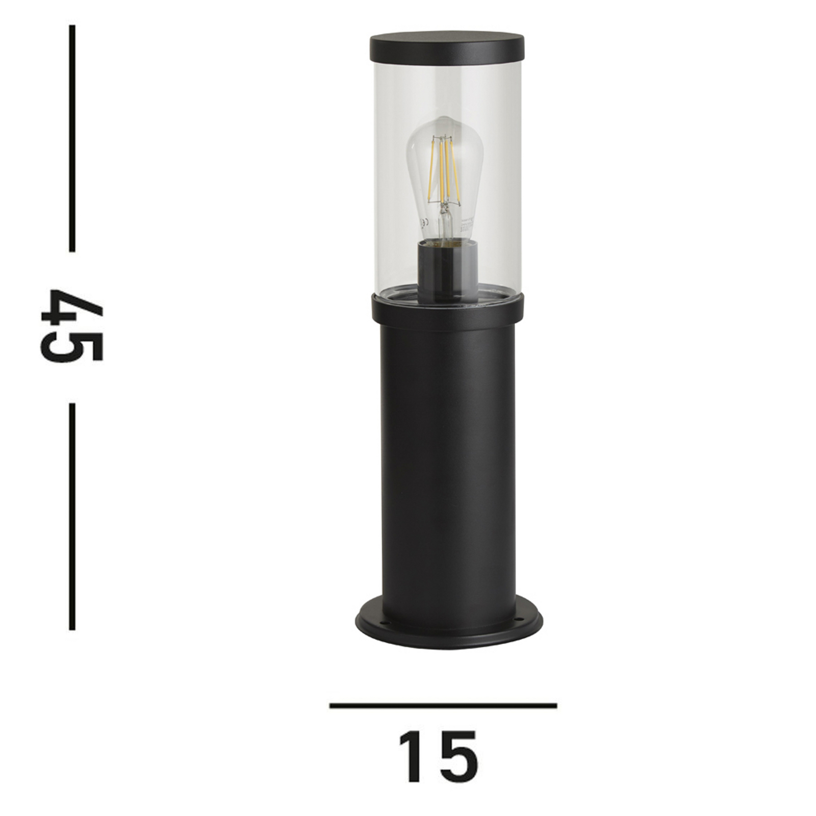 Luminaire pour socle Bakerloo, IP44, noir, hauteur 45 cm, métal