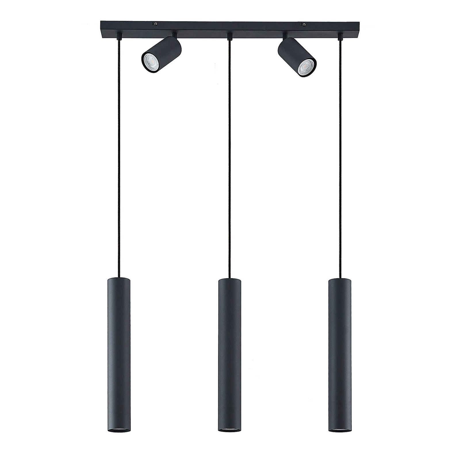 Lindby Sanad hanglamp zwart 5-lamps. langwerpig
