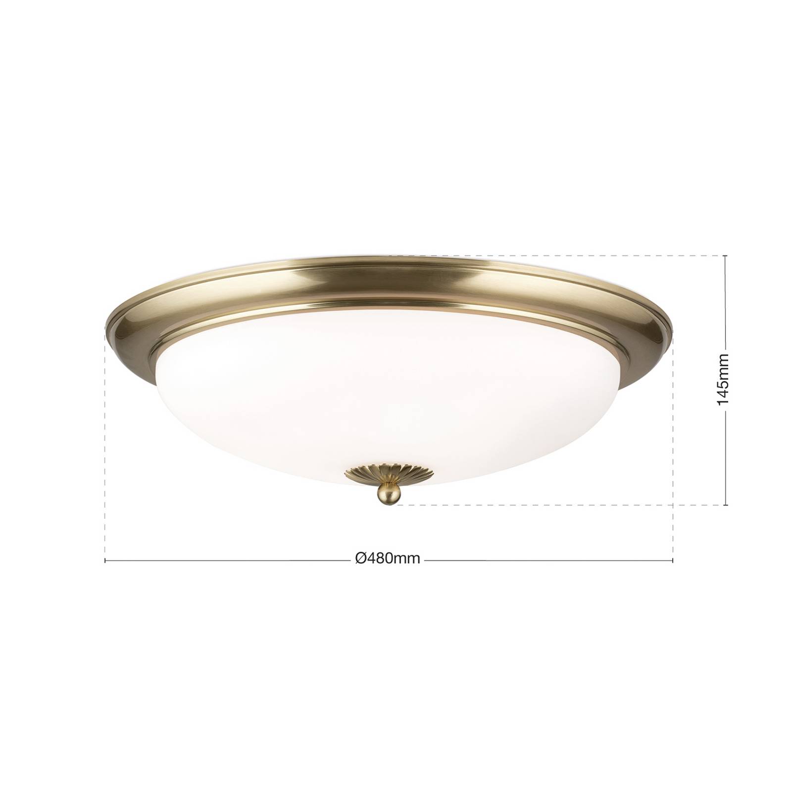 Lampa sufitowa Empire, Ø 48 cm, mosiądz, matowe opalowe szkło