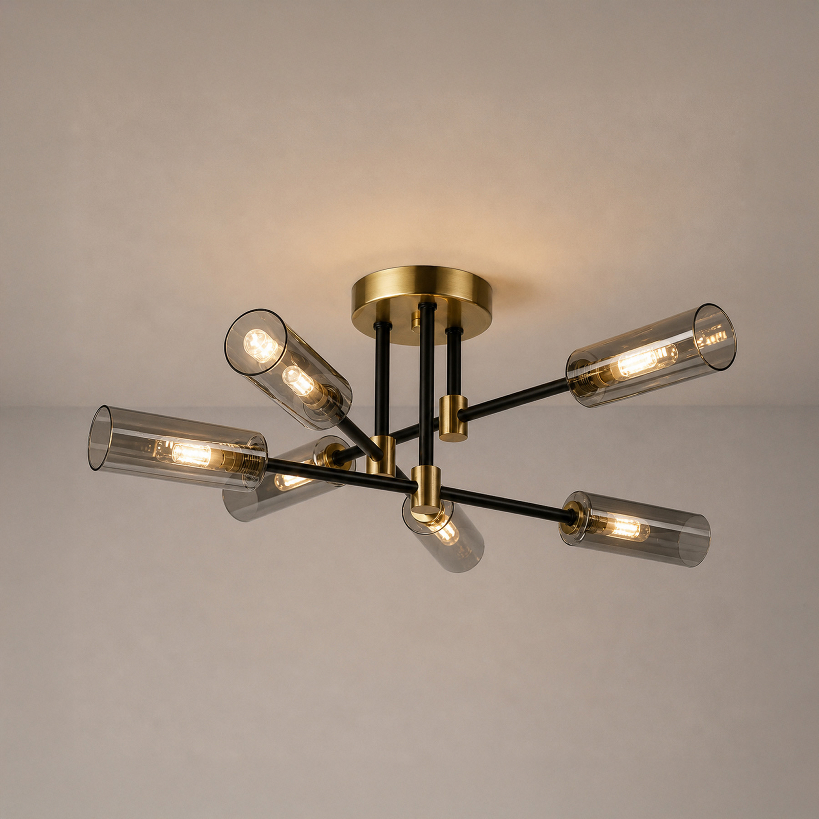 Deckenlampe Tessa, rauchgrau/schwarz/messing, Glas, G9 Deckenlampe Tessa, rauchgrau/schwarz/messing, Glas, G9