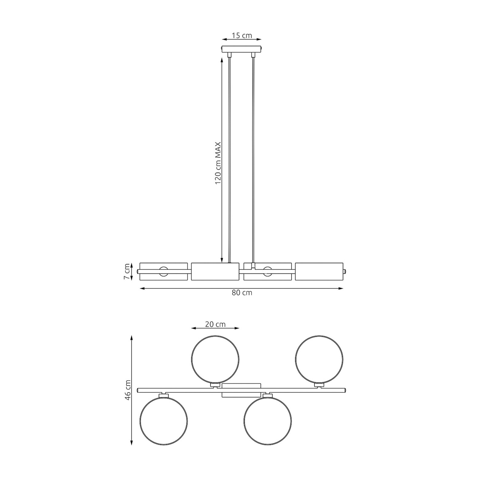Suspension Drumz 4, noir, tissu/acier, longueur 80 cm, E14