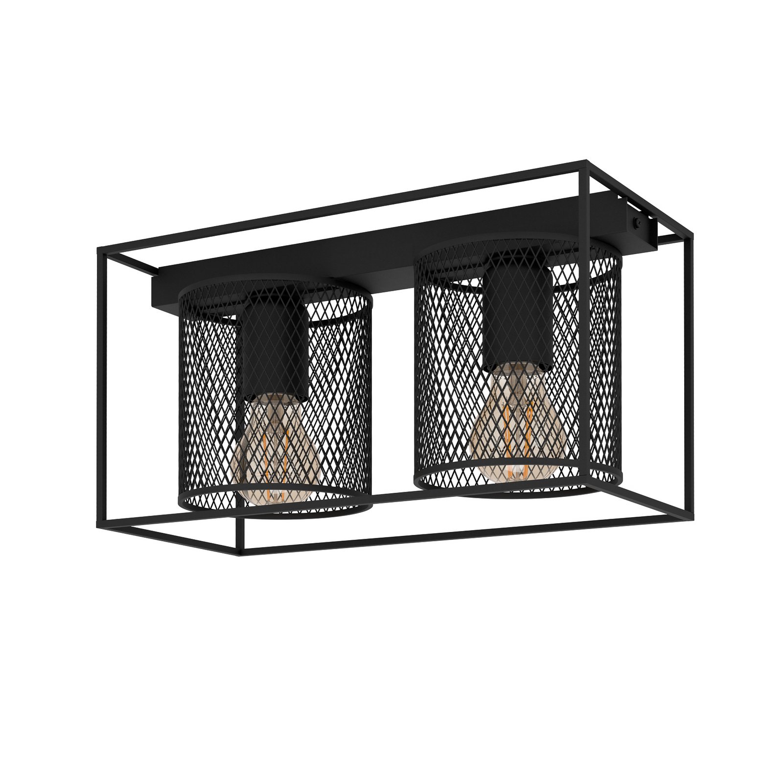 Plafoniera Catterick, nero, 2 paralumi a gabbia