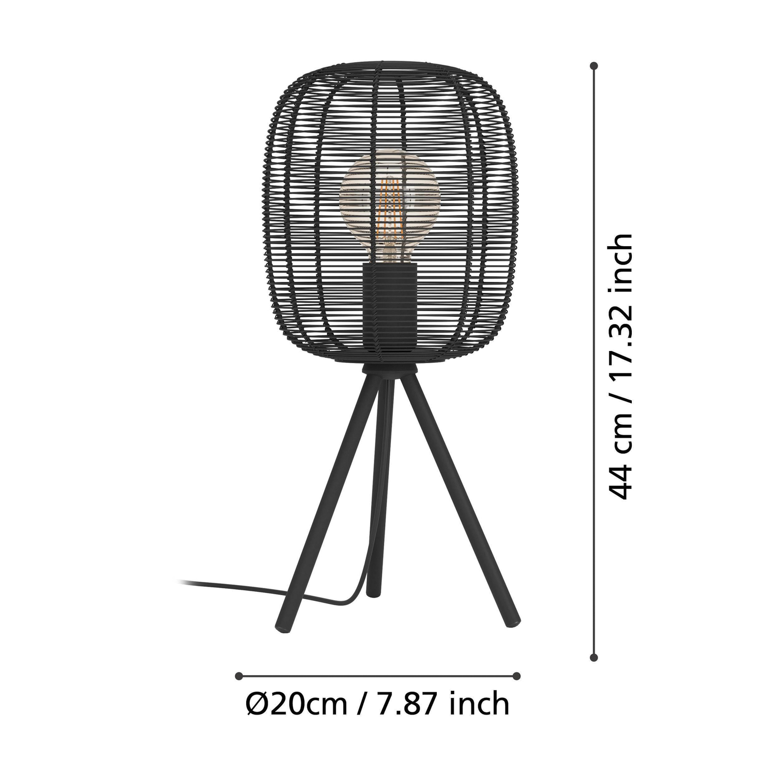 Rinroe lámpara de mesa, altura 44 cm, negro, acero