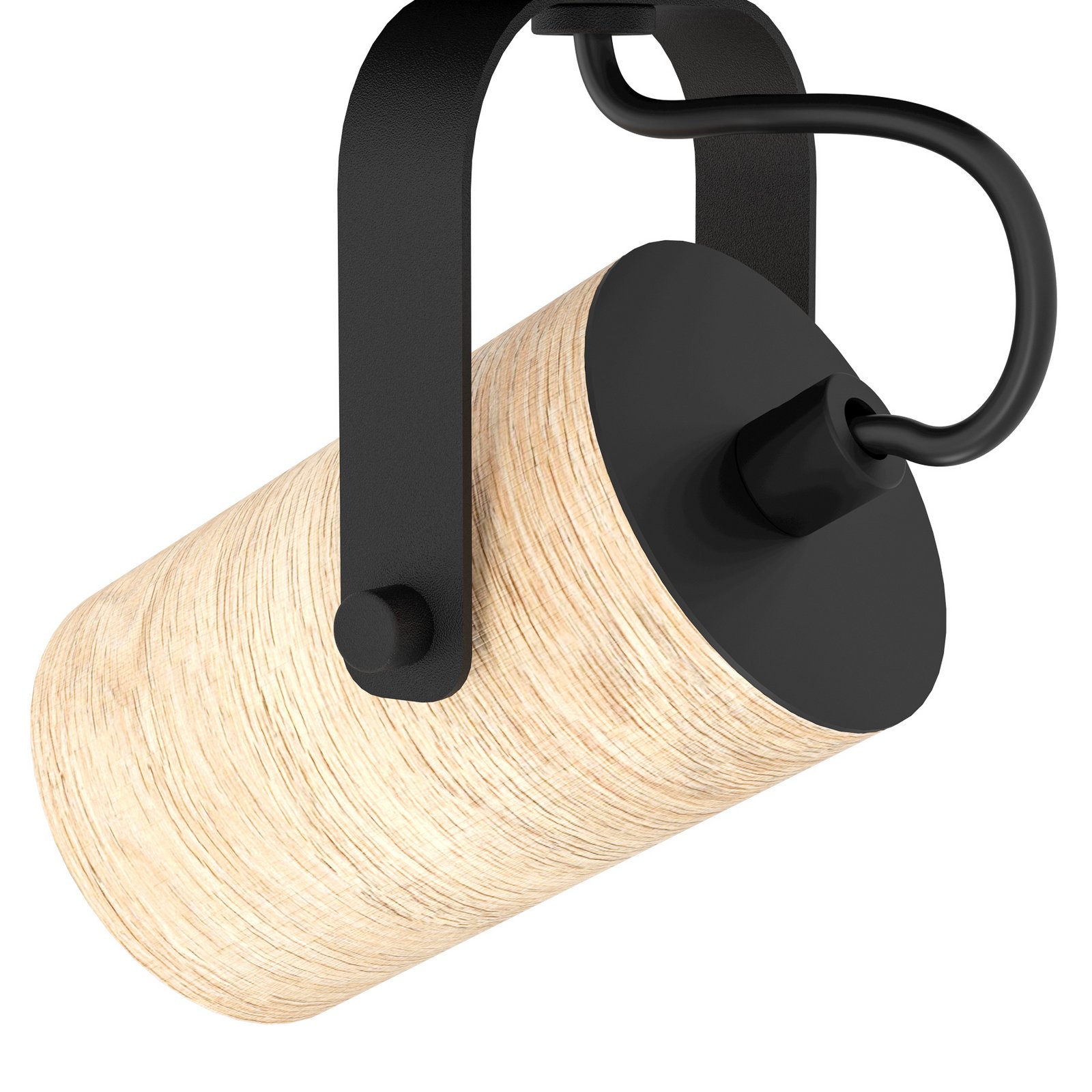 Projetor de teto Cayuca, decoração em preto/madeira, duas lâmpadas