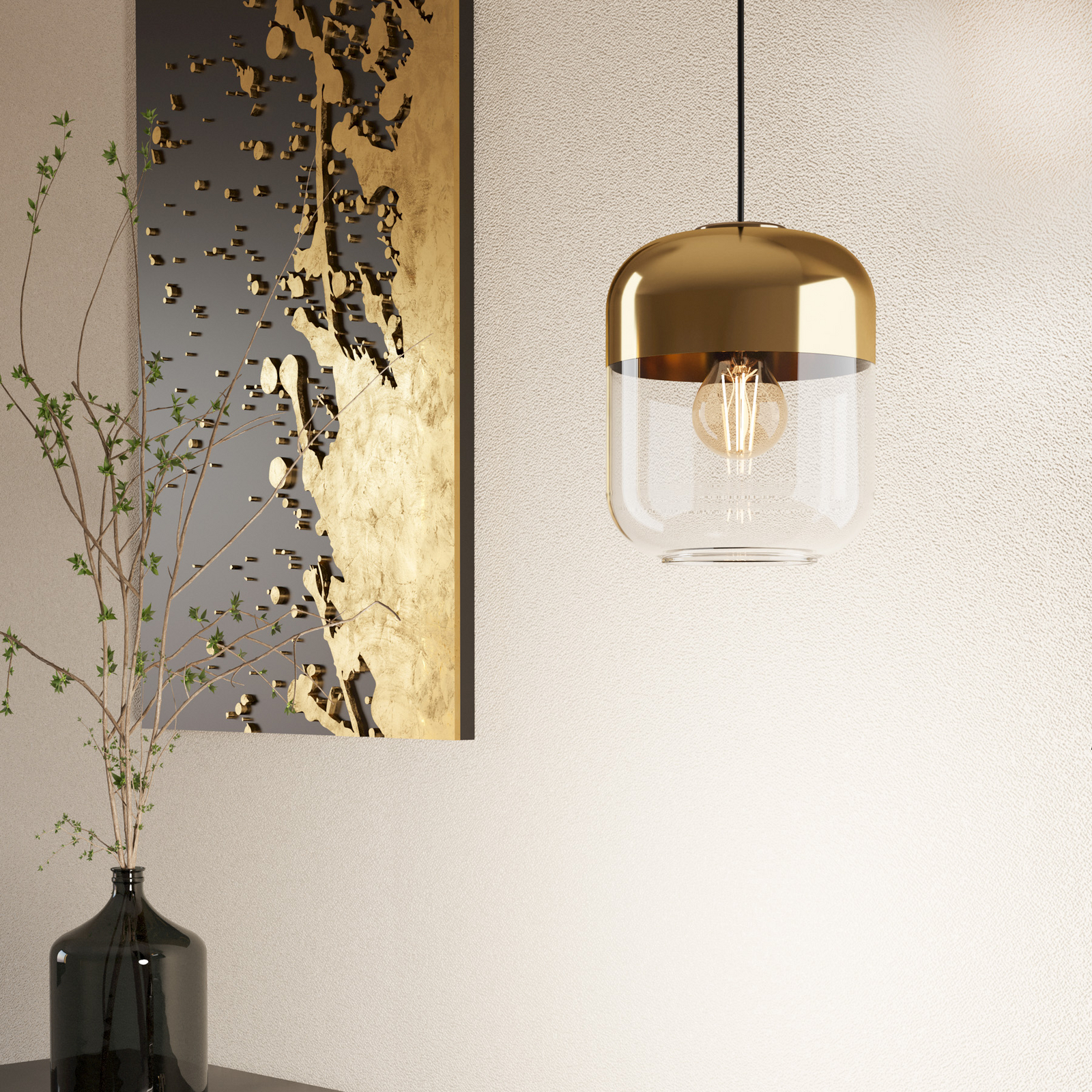 EGLO Maryvilla κρεμαστό φωτιστικό, χρυσό/διαφανές, μονόφωτο