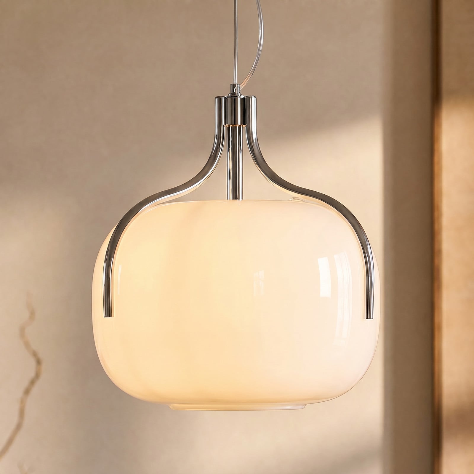 Christo hængelampe, Ø 42 cm, krom/hvid, glas – Lucande - Spisestue - Design - Rund
