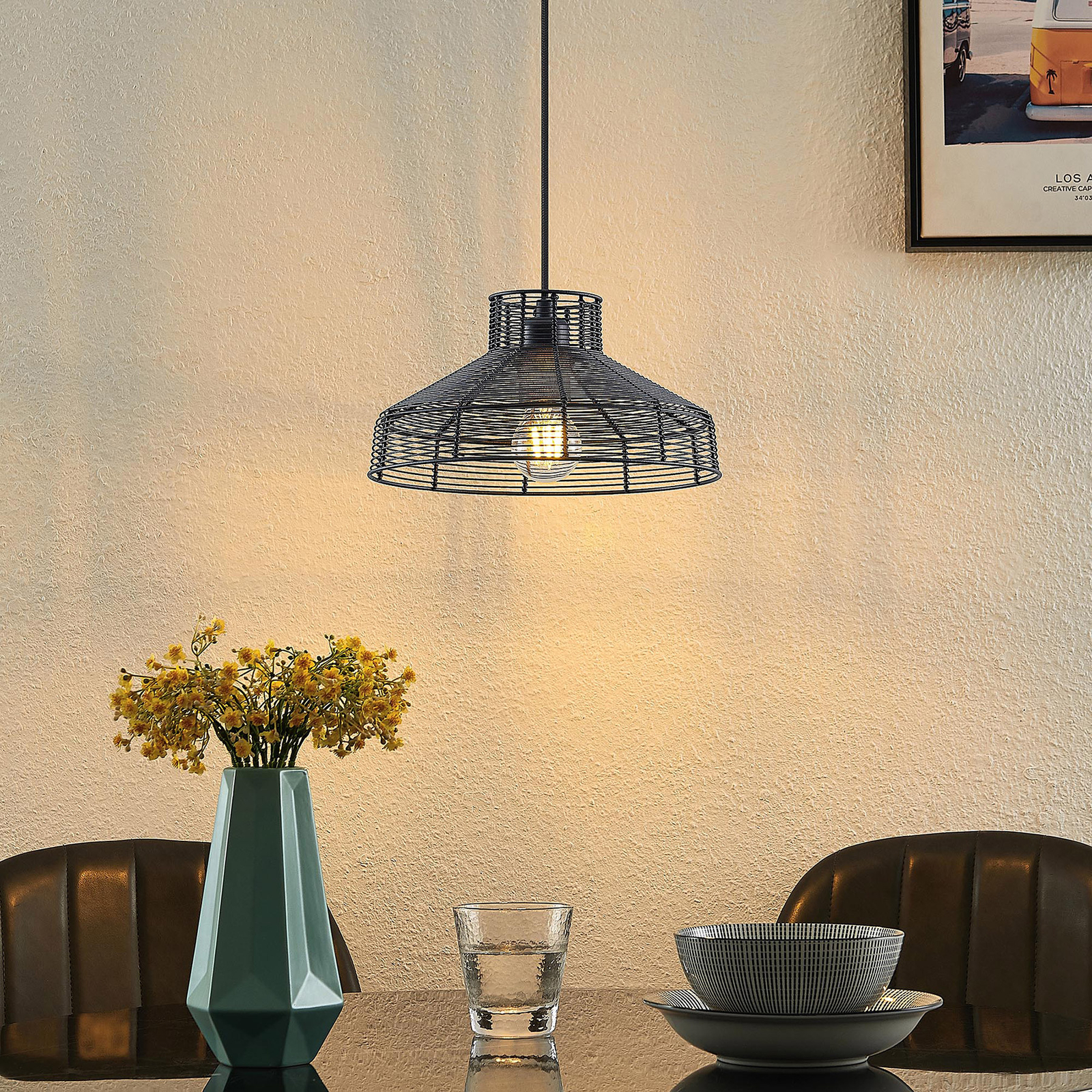 Lindby Karidotta hanging lamp, steel, one-bulb